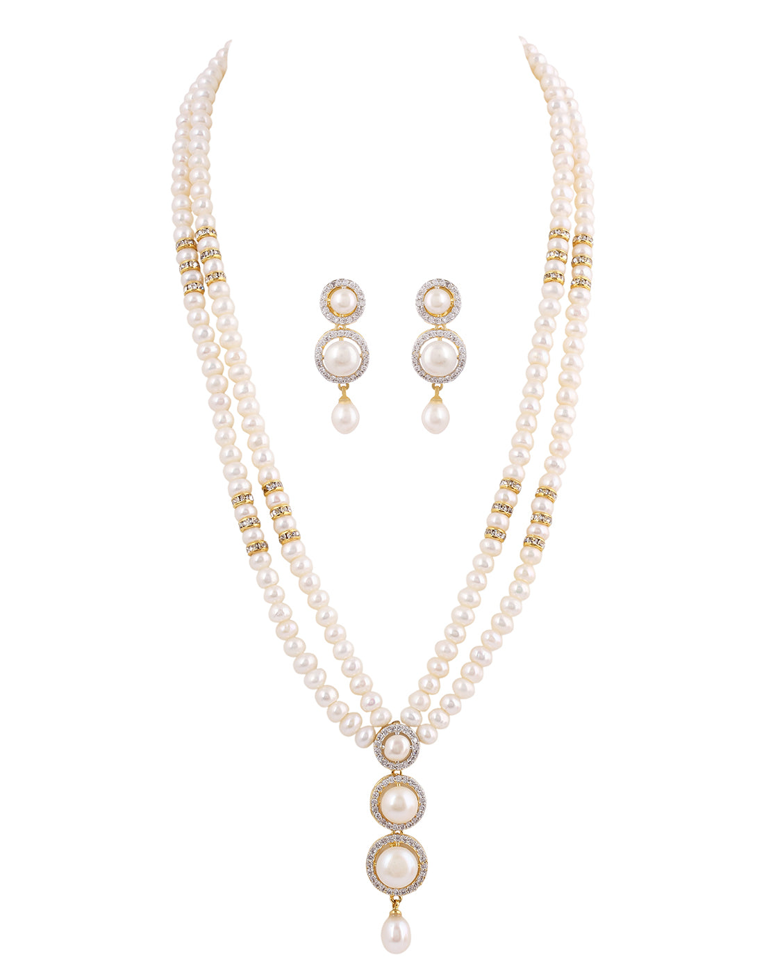 Natural Fresh Water Real Double String Pearl Set With Certificate(D.No ADPRLS225)
