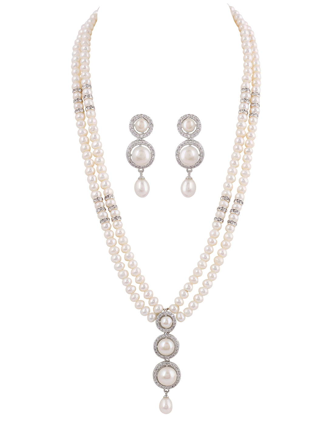 Natural Fresh Water Real Double String Pearl Set With Certificate(D.No ADPRLS227)