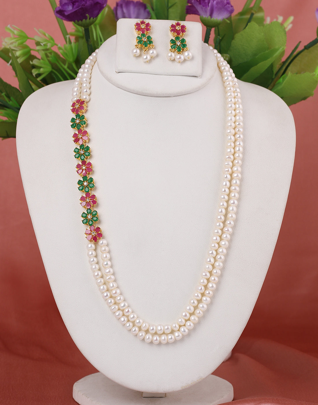 Real Natural Fresh Water Double String Pearl Set With Certificate(D.No ADPRLS228)