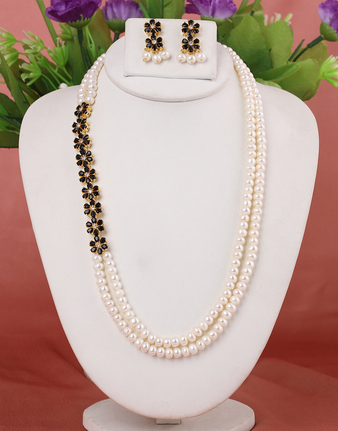 Real Natural Fresh Water Double String Pearl Set With Certificate(D.No ADPRLS229)