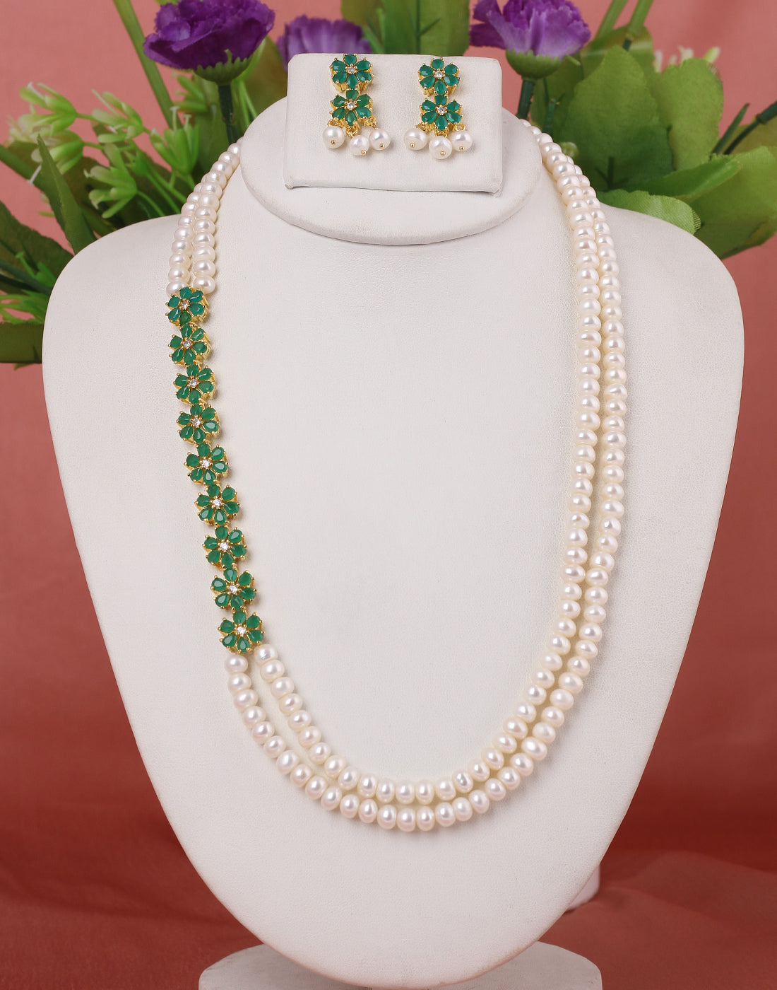 Real Natural Fresh Water Double String Pearl Set With Certificate(D.No ADPRLS230)