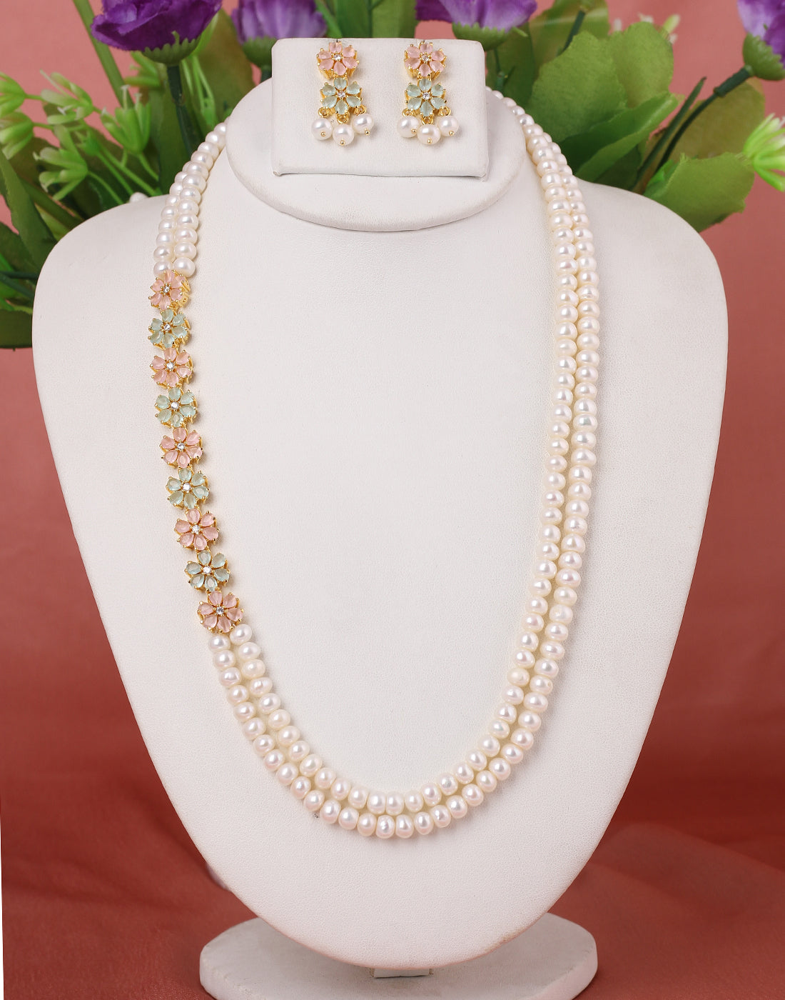 Real Natural Fresh Water Double String Pearl Set With Certificate(D.No ADPRLS231)