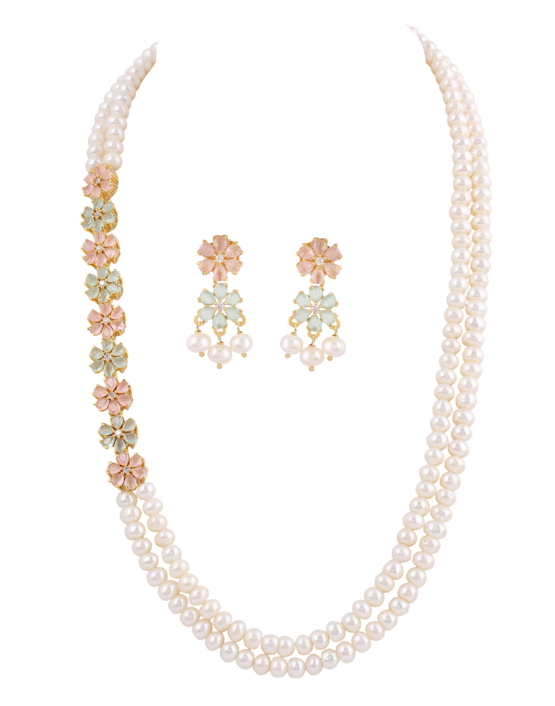 Real Natural Fresh Water Double String Pearl Set With Certificate(D.No ADPRLS231)