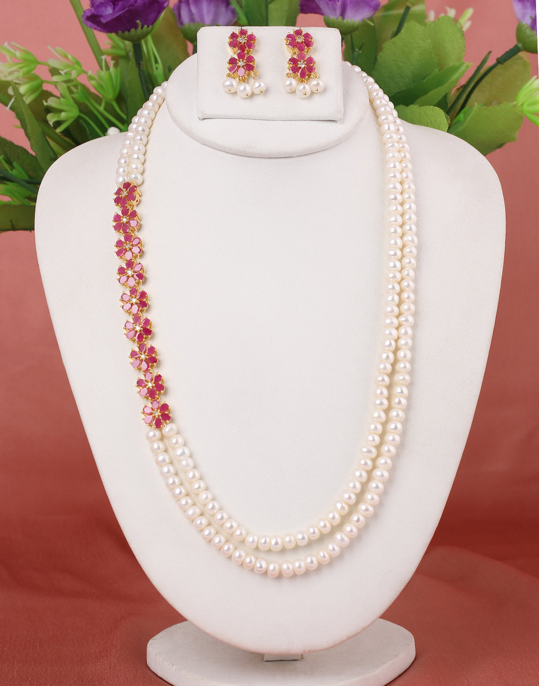 Real Natural Fresh Water Double String Pearl Set With Certificate(D.No ADPRLS232)