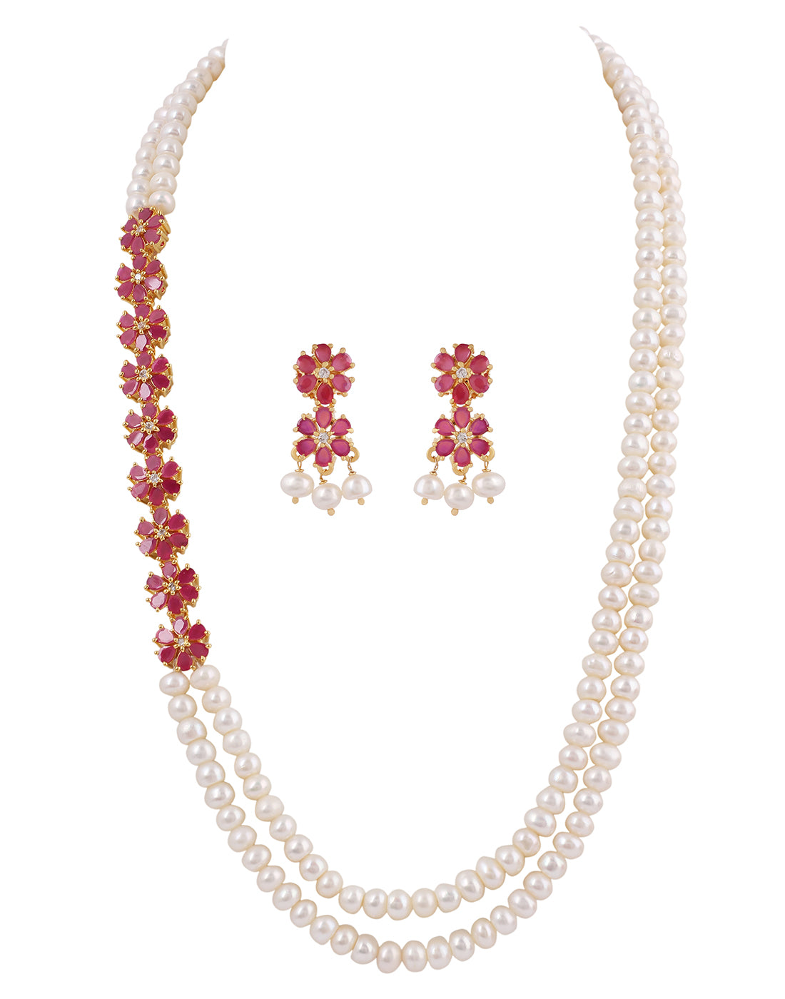 Real Natural Fresh Water Double String Pearl Set With Certificate(D.No ADPRLS232)