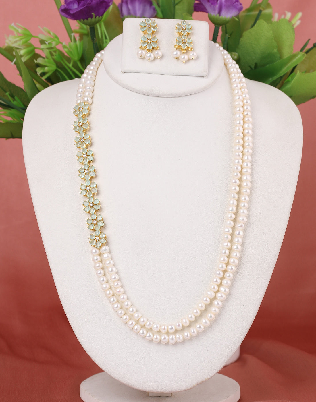 Real Natural Fresh Water Double String Pearl Set With Certificate(D.No ADPRLS233)
