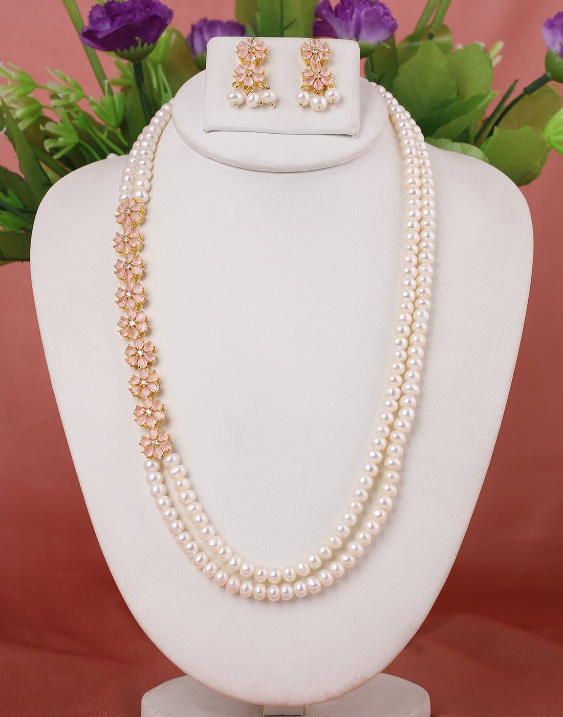 Real Natural Fresh Water Double String Pearl Set With Certificate(D.No ADPRLS234)