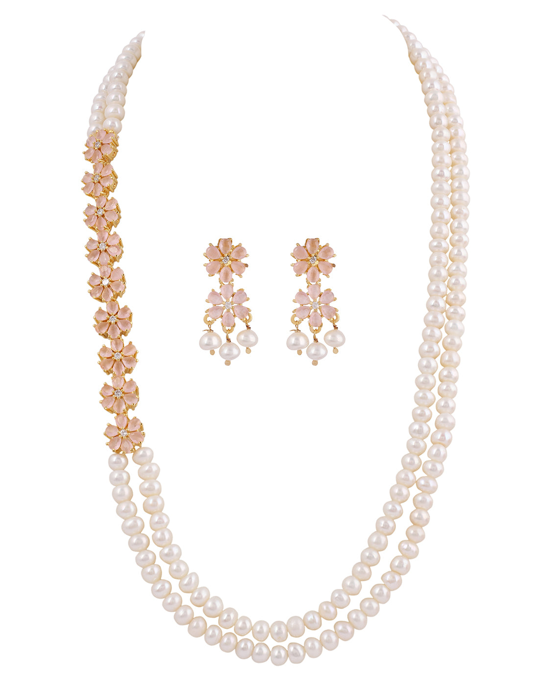 Real Natural Fresh Water Double String Pearl Set With Certificate(D.No ADPRLS234)