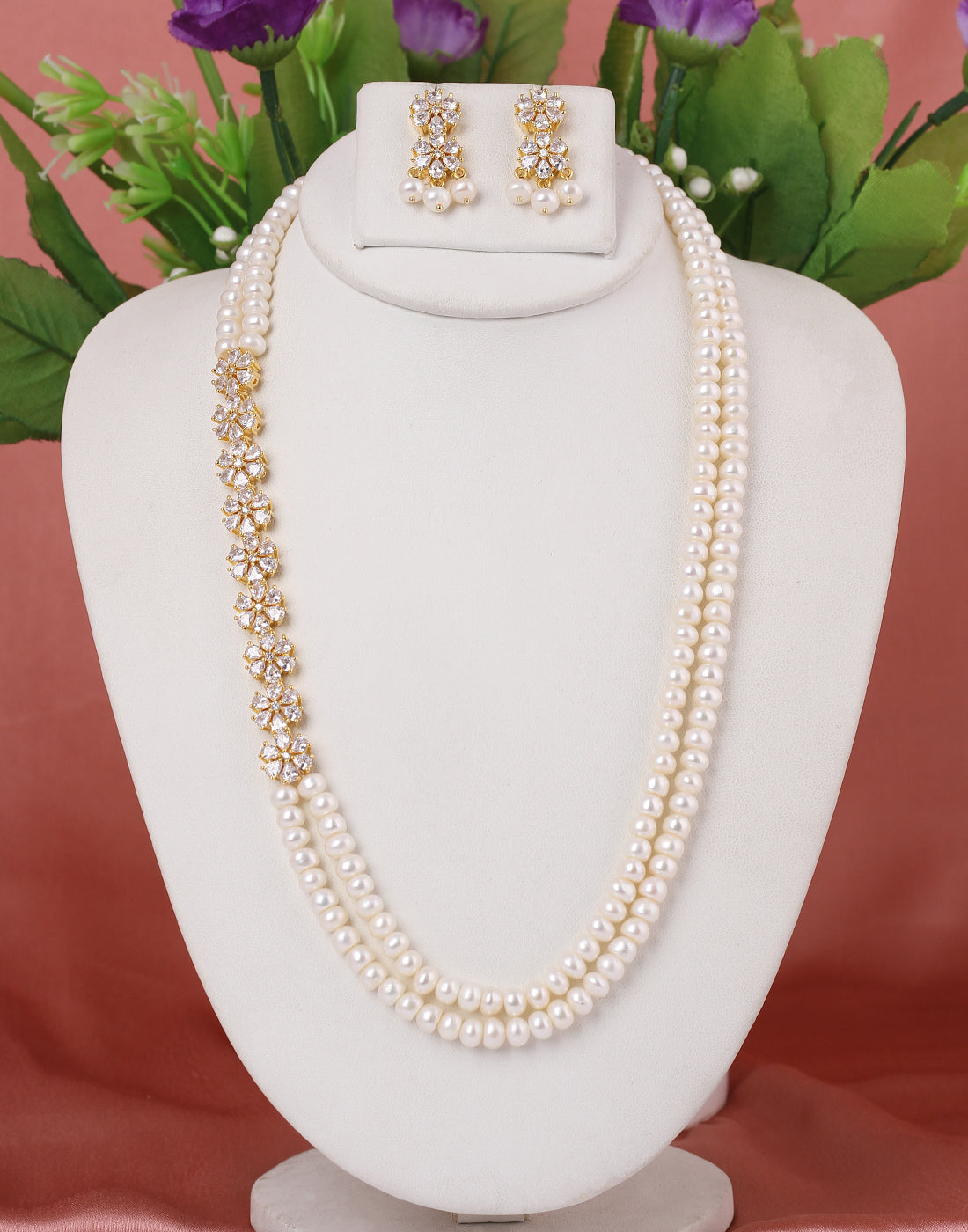 Real Natural Fresh Water Double String Pearl Set With Certificate(D.No ADPRLS235)