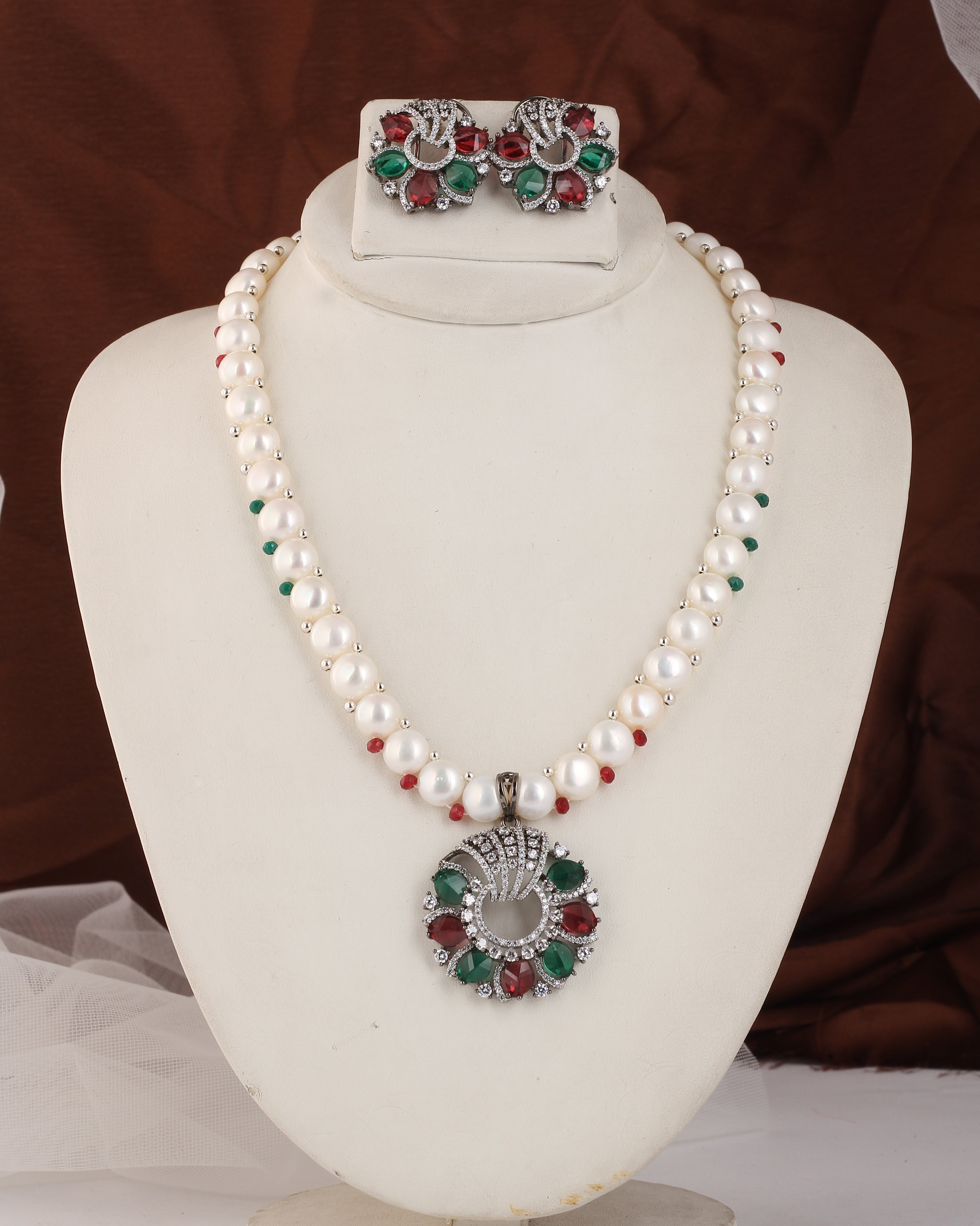 Authentic Real Natural Fresh water Button Pearl Set – With Certificate (D.No ADPRLS2441)
