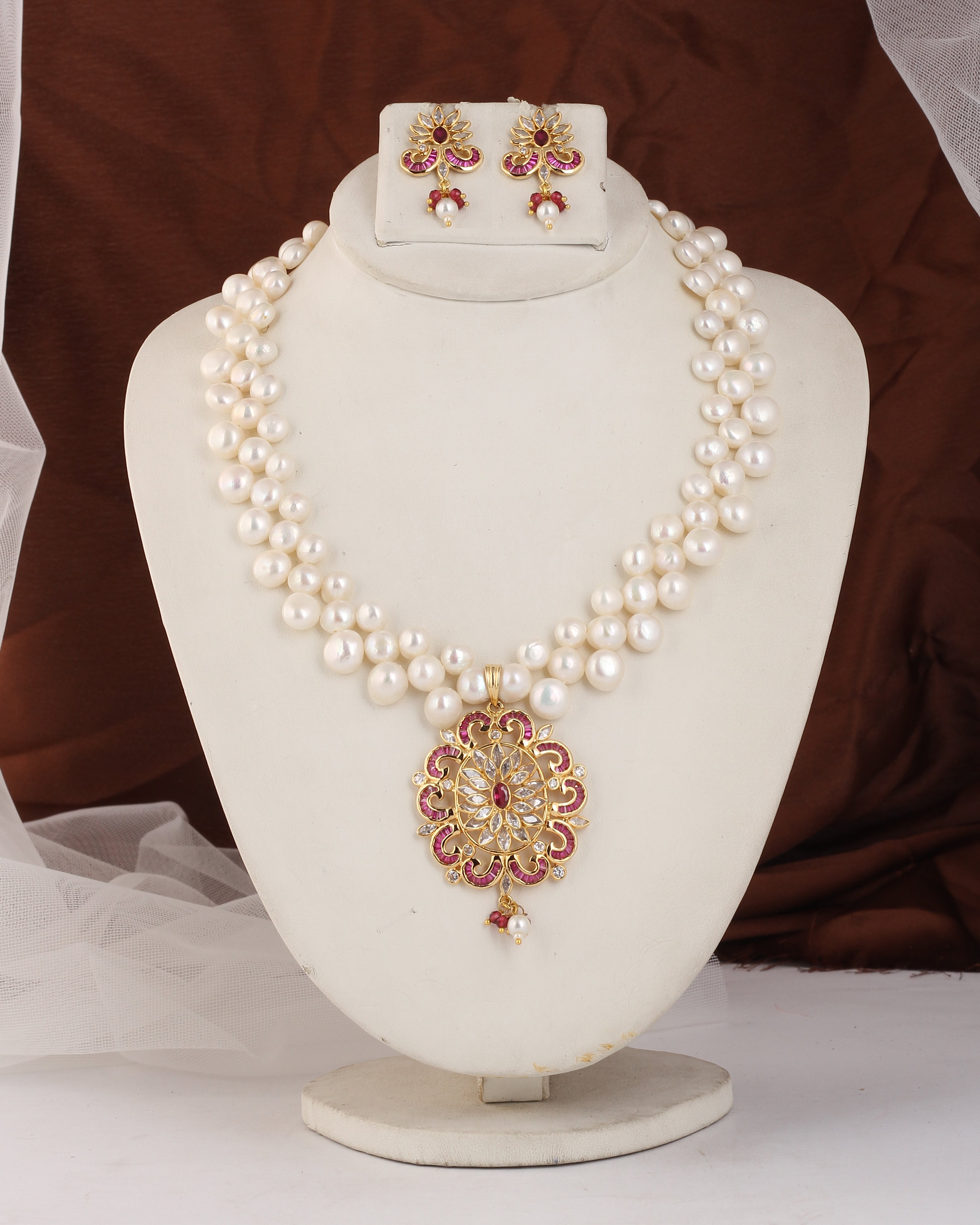 Authentic Real Natural Fresh water Button Pearl Set – With Certificate (D.No ADPRLS2473)