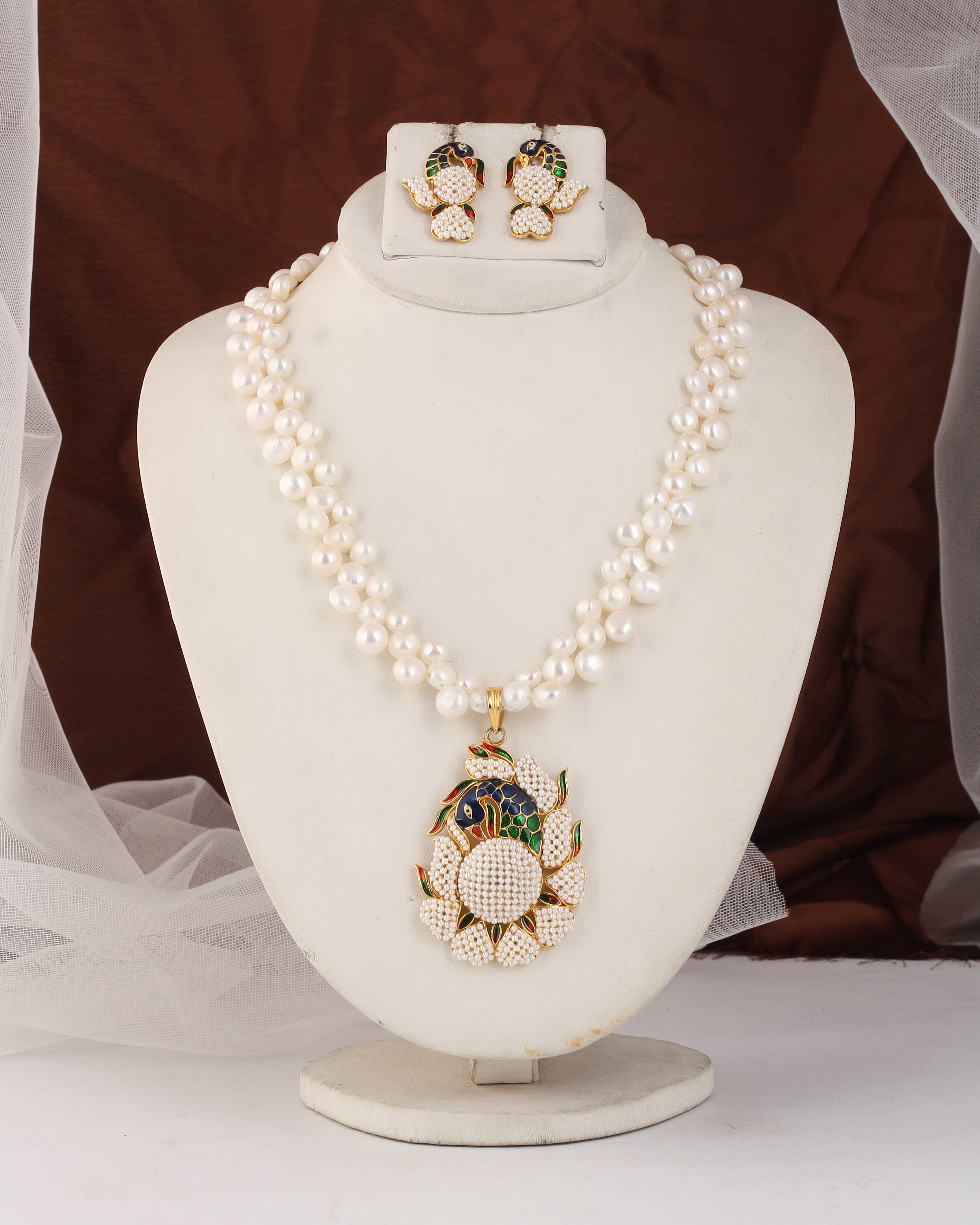 Authentic Real Natural Fresh water Button Pearl Set – With Certificate (D.No ADPRLS2475)