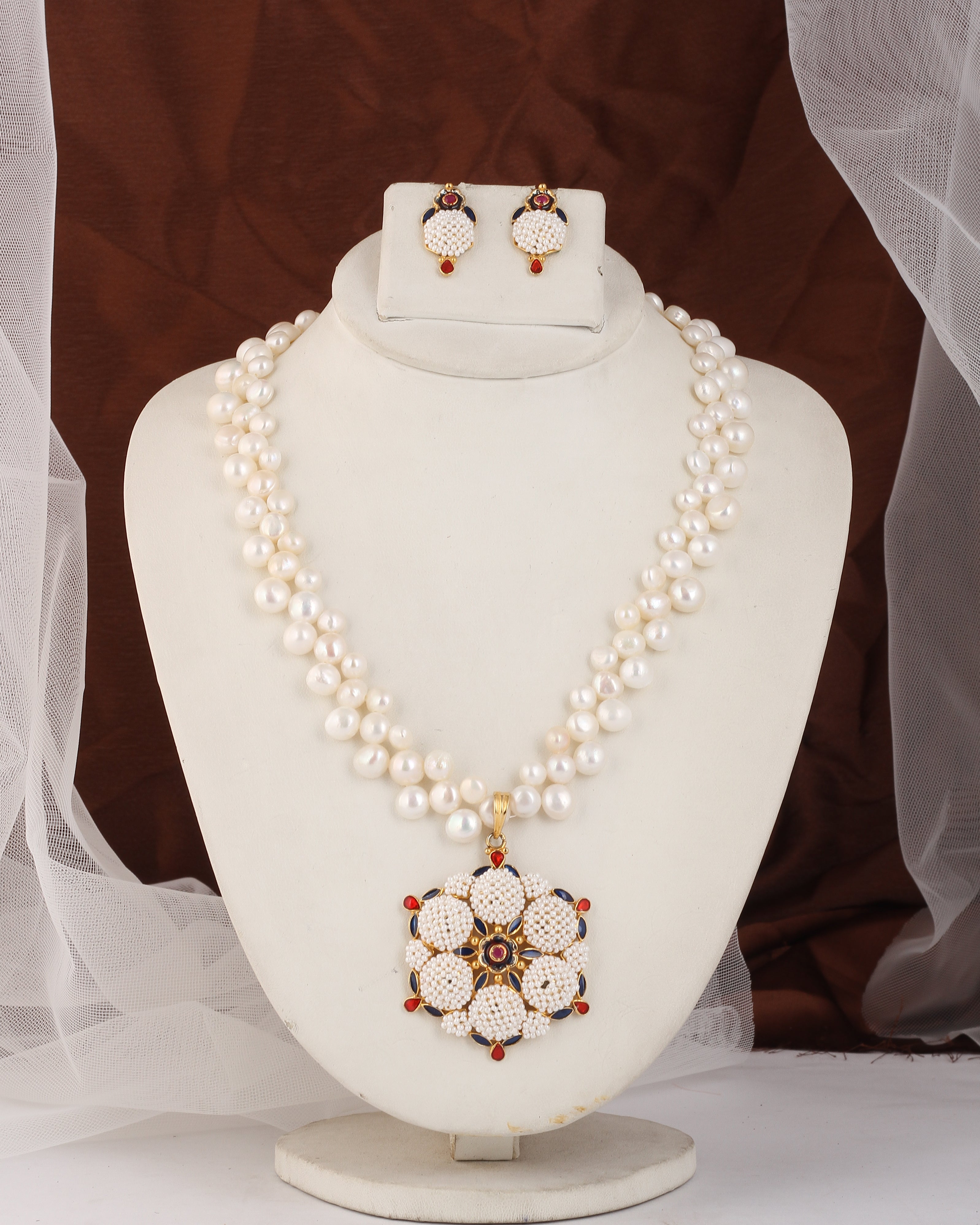 Authentic Real Natural Fresh water Button Pearl Set – With Certificate (D.No ADPRLS2476)