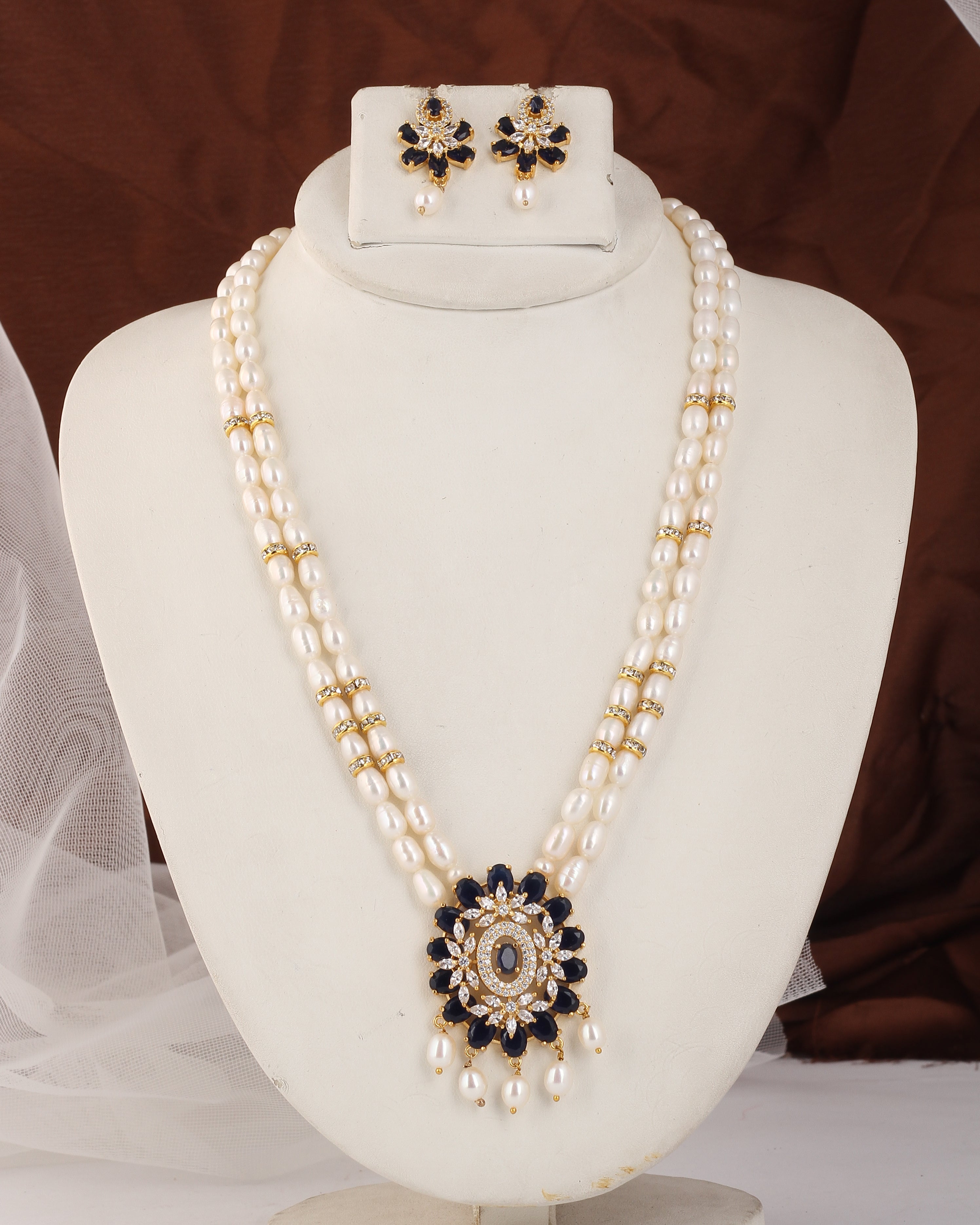 Real Natural Fresh Water Double Line Pearl Set For Women With Certificate(D.No ADPRLS2524)