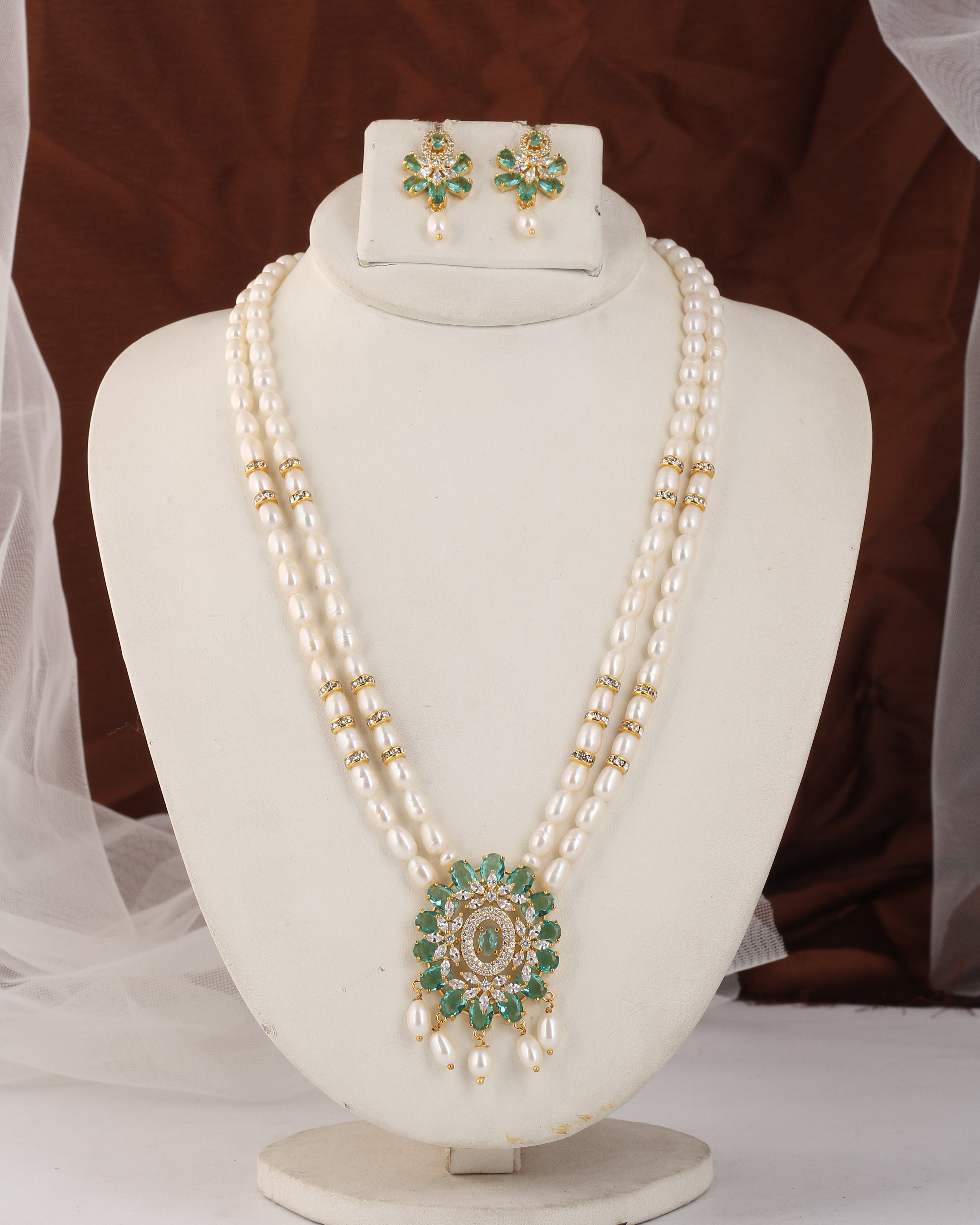 Real Natural Fresh Water Double Line Pearl Set For Women With Certificate(D.No ADPRLS2525)