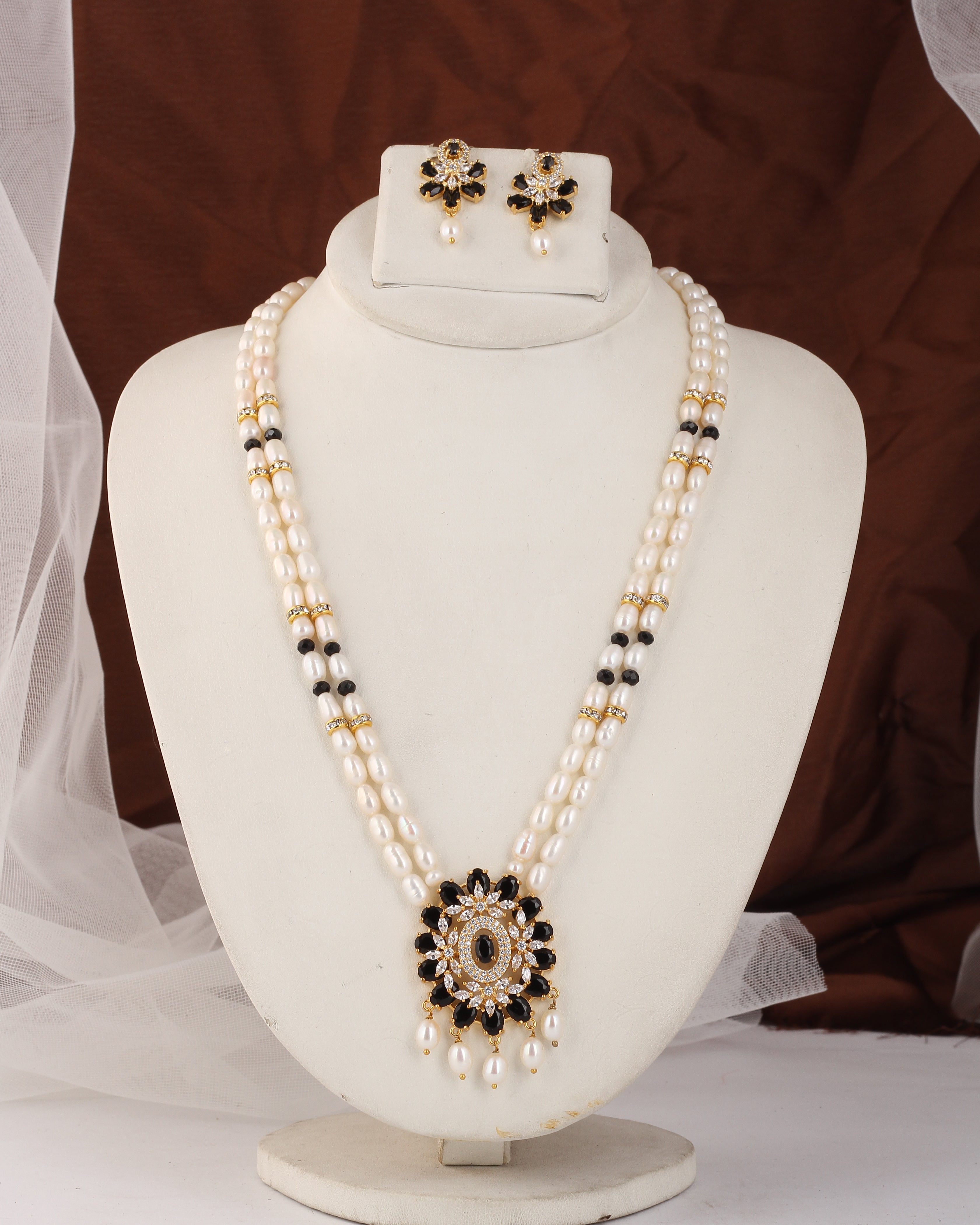 Real Natural Fresh Water Double Line Pearl Set For Women With Certificate(D.No ADPRLS2529)