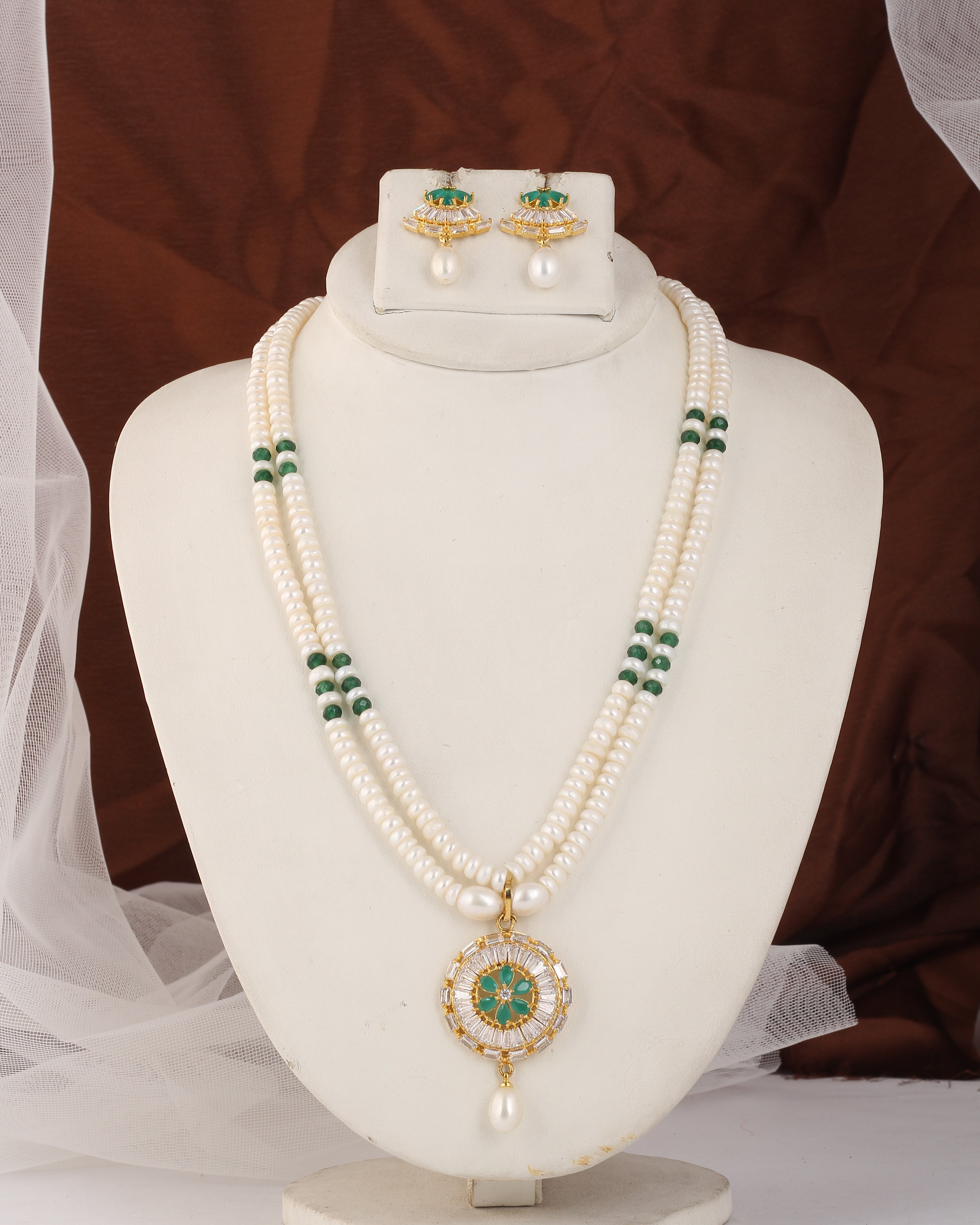 Authentic Real Natural Fresh Water Double Line Pearl Set For Women With Certificate(D.No ADPRLS2533)