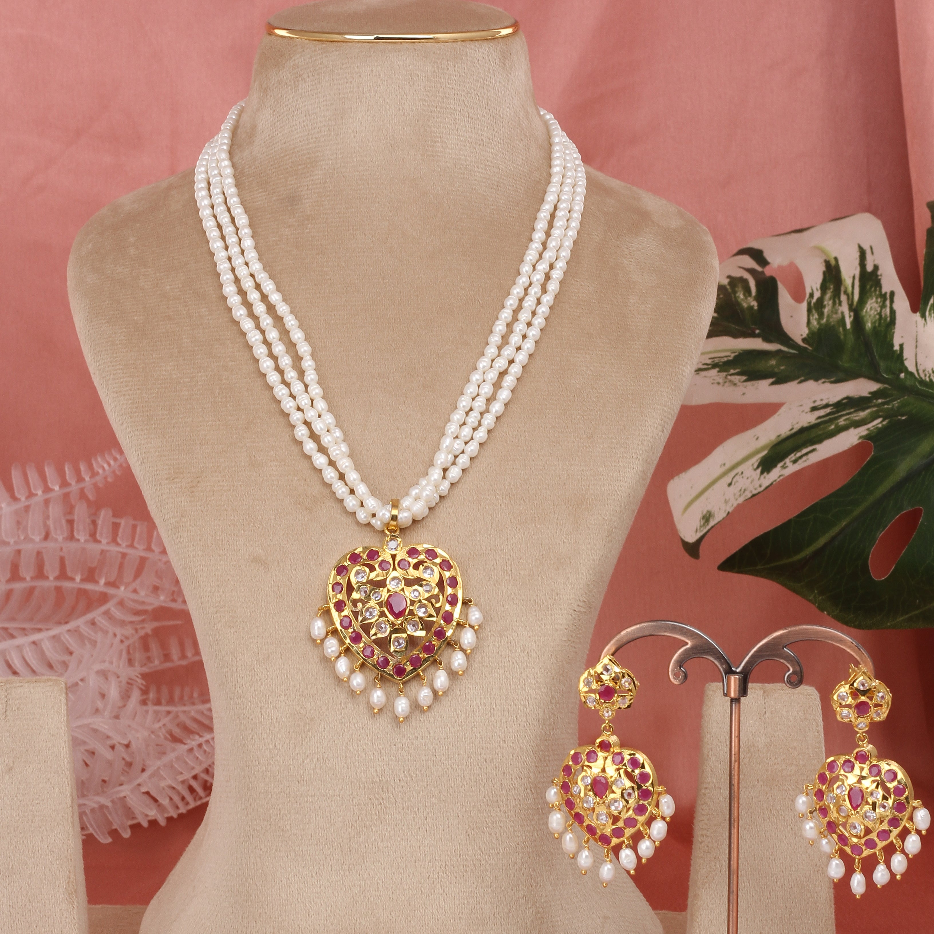 Authentic 3 Lines Hyderabadi Real Pearls Set For Women With Certificate(D.No ADPRLS2605)