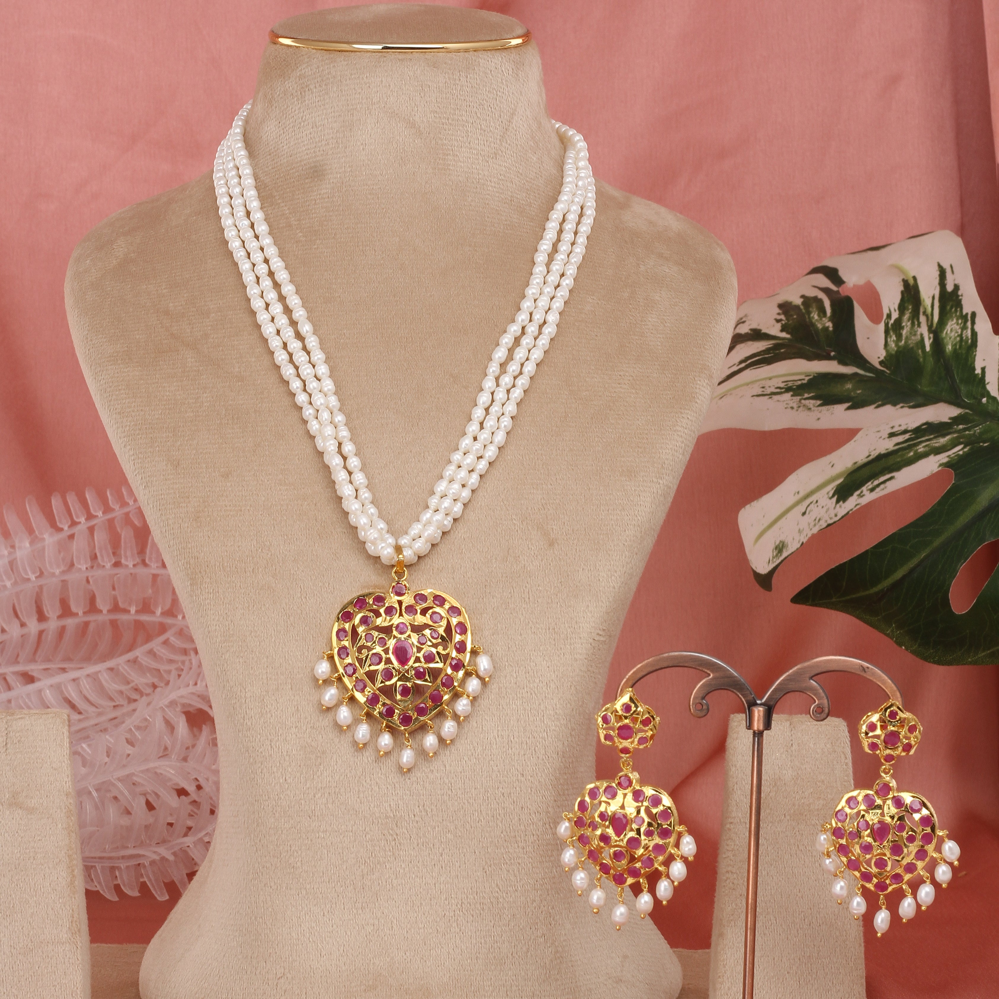 Authentic 3 Lines Hyderabadi Real Pearls Set For Women With Certificate(D.No ADPRLS2606)