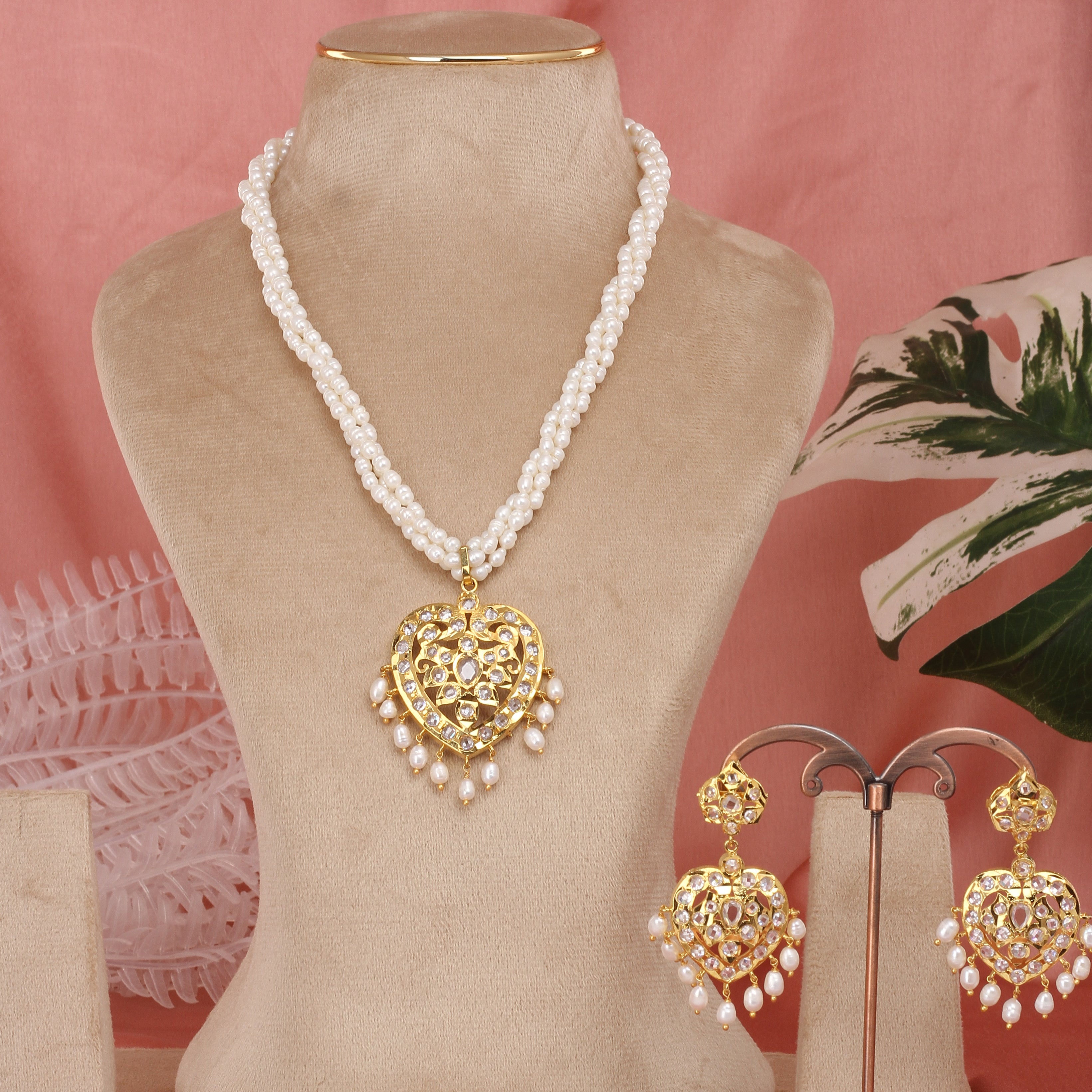 Authentic 3 Lines Hyderabadi Real Pearls Set For Women With Certificate(D.No ADPRLS2607)
