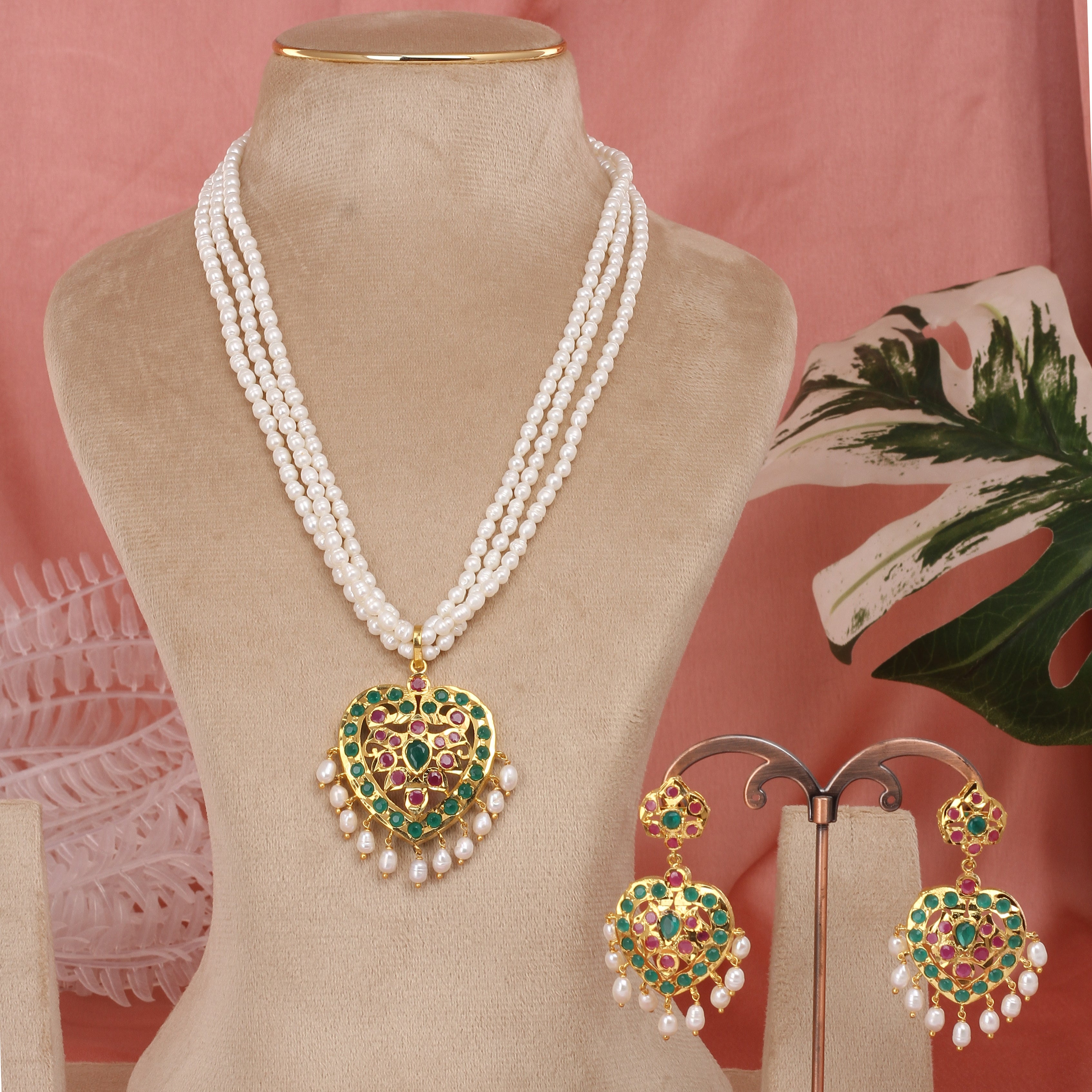 Authentic 3 Lines Hyderabadi Real Pearls Set For Women With Certificate(D.No ADPRLS2608)