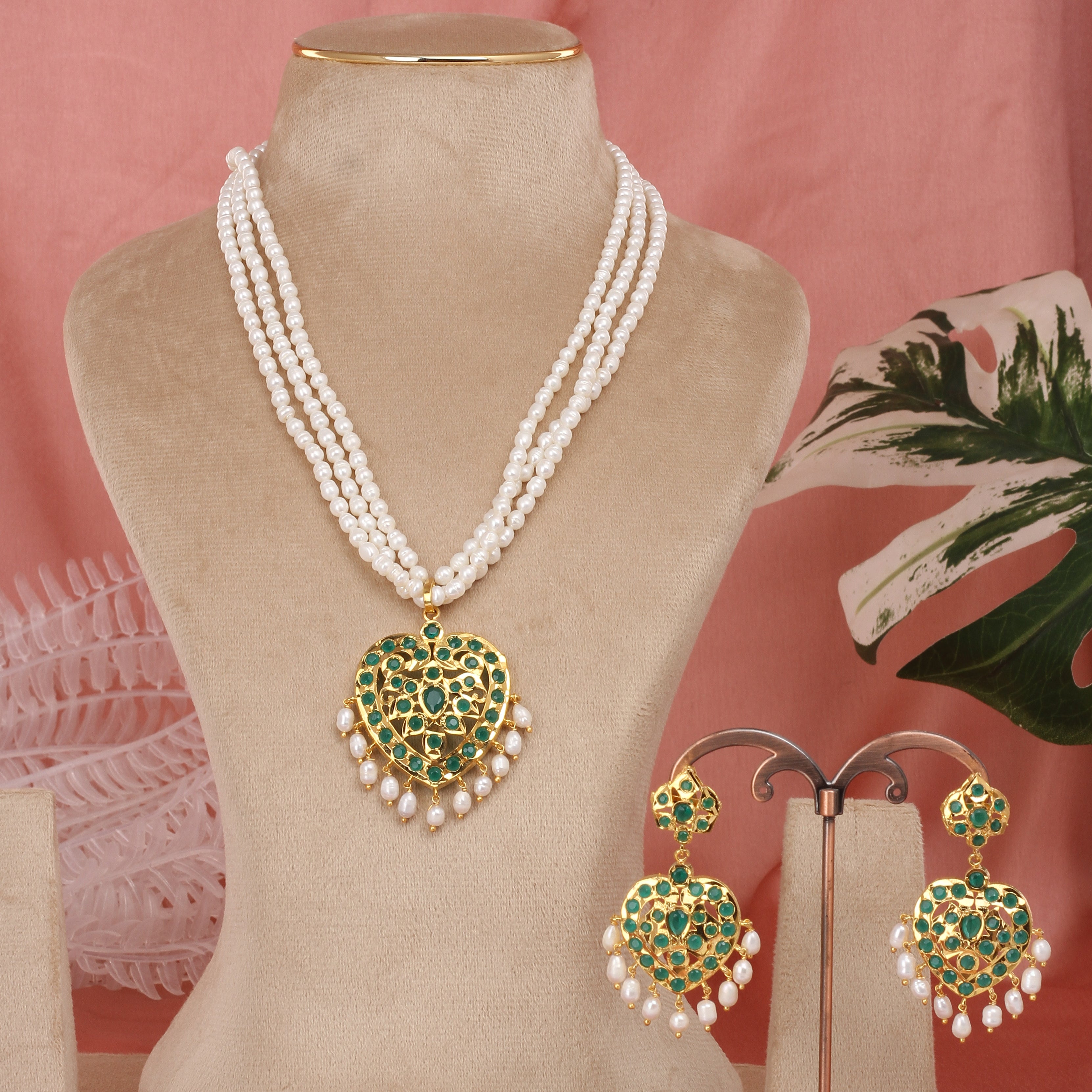 Authentic 3 Lines Hyderabadi Real Pearls Set For Women With Certificate(D.No ADPRLS2610)
