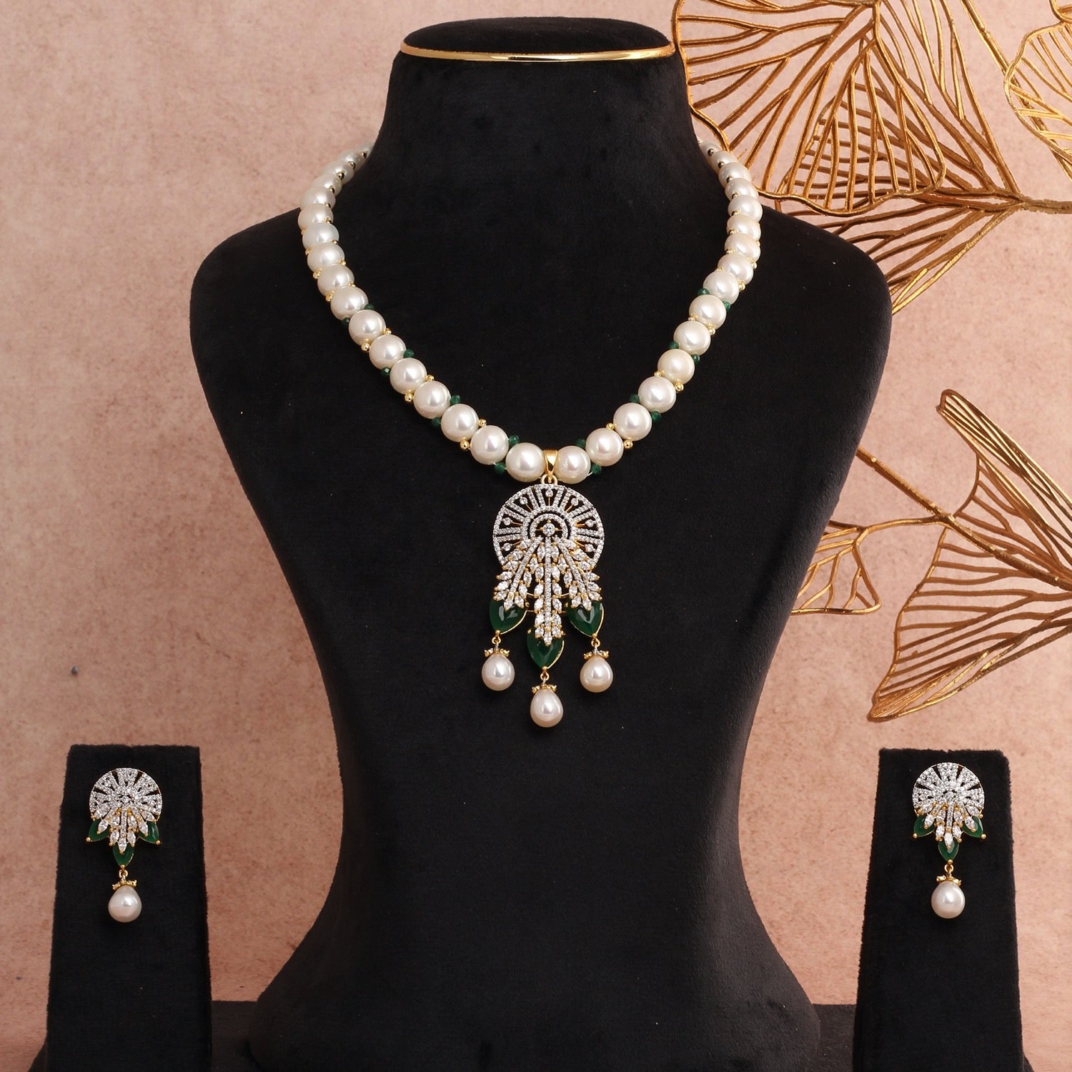 Certified Natural Freshwater Button Pearl Jewelry Set With Certificate(D.No ADPRLS2732)