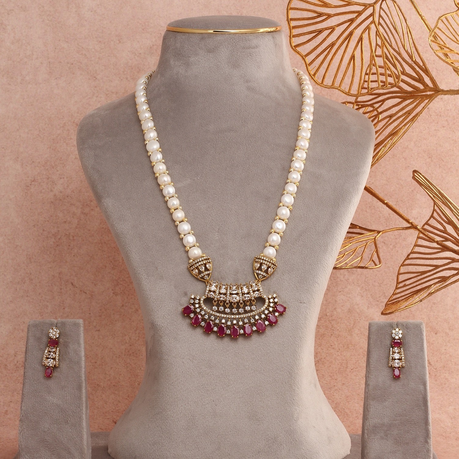 Genuine Natural Freshwater Button Pearl Jewelry Set With Certificate(D.No ADPRLS2736)