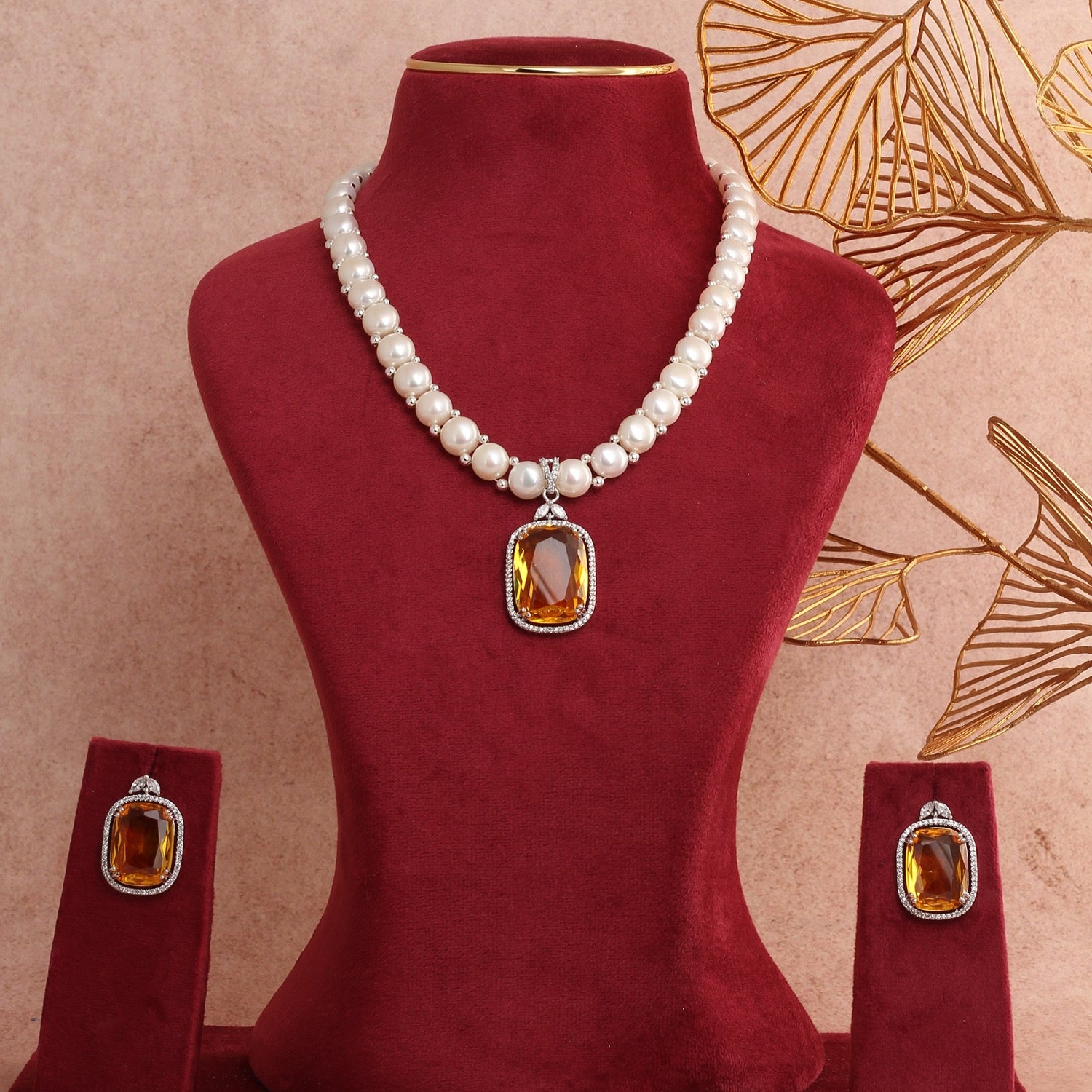 Premium Quality Natural Freshwater Button Pearl Jewelry Set With Certificate(D.No ADPRLS2745)