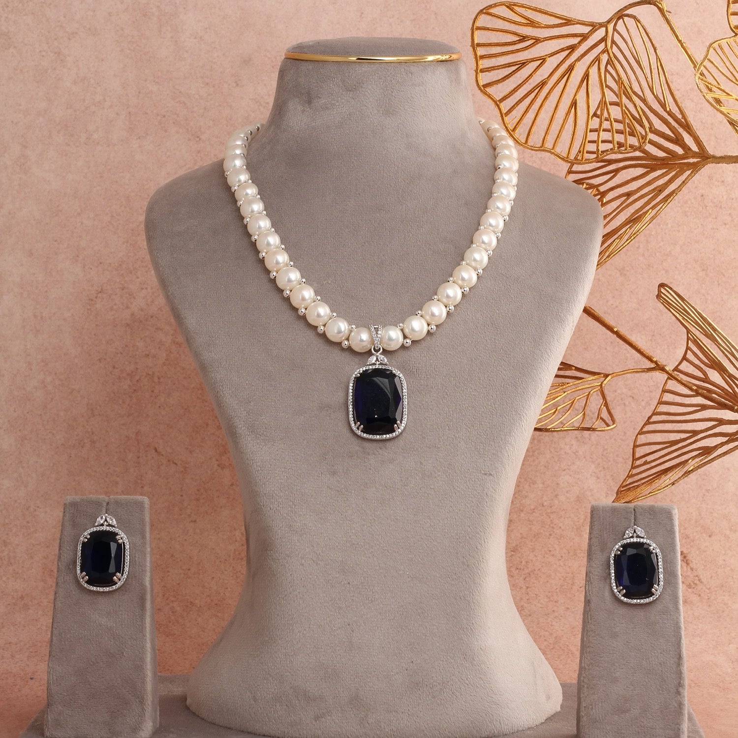 Premium Quality Natural Freshwater Button Pearl Jewelry Set With Certificate(D.No ADPRLS2746)