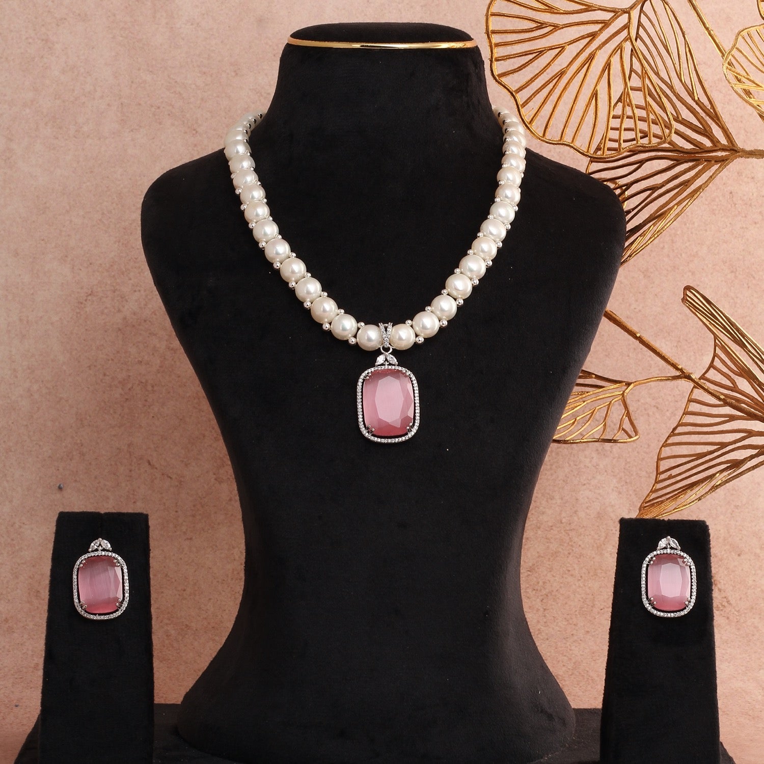 Premium Quality Natural Freshwater Button Pearl Jewelry Set With Certificate(D.No ADPRLS2747)