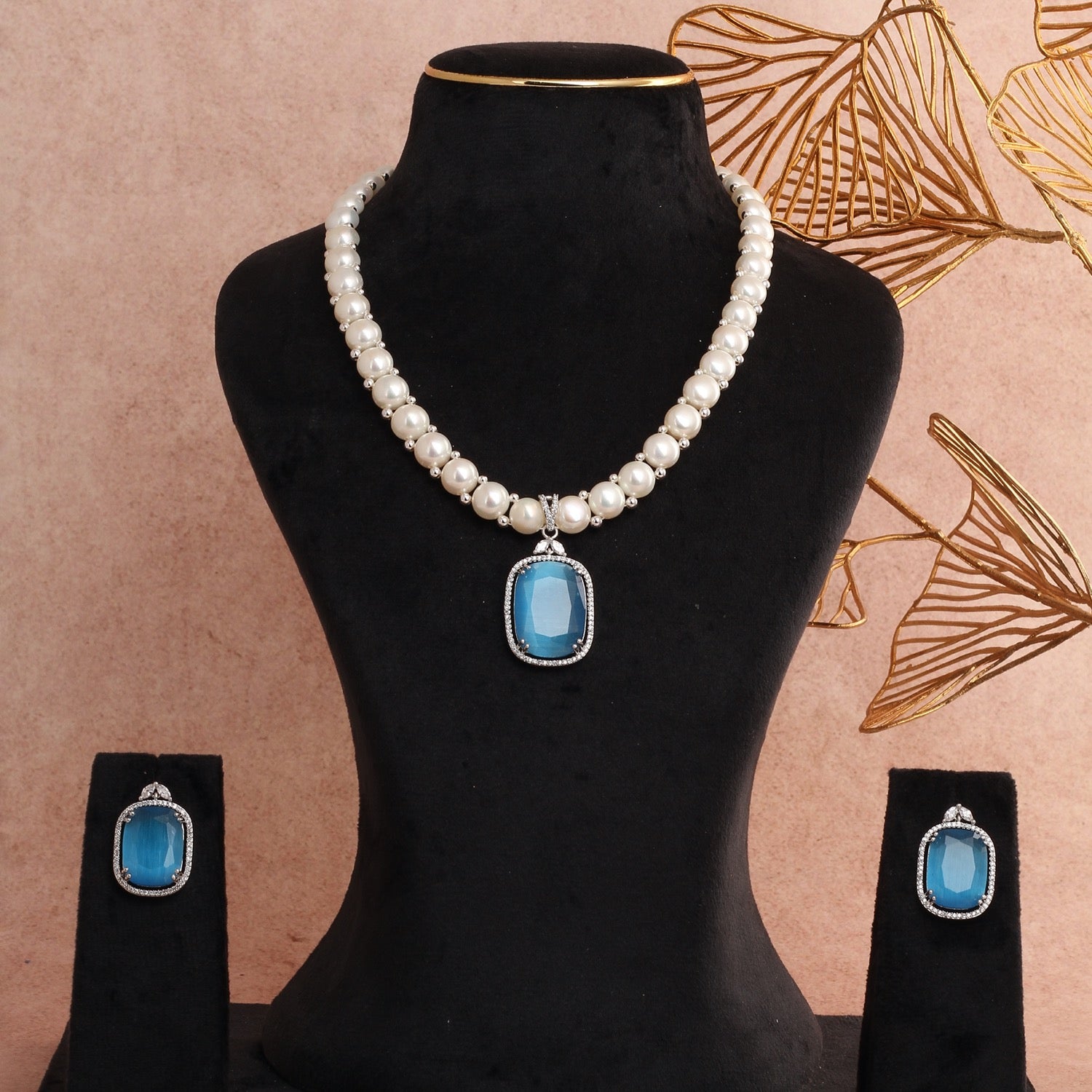Premium Quality Natural Freshwater Button Pearl Jewelry Set With Certificate(D.No ADPRLS2750)