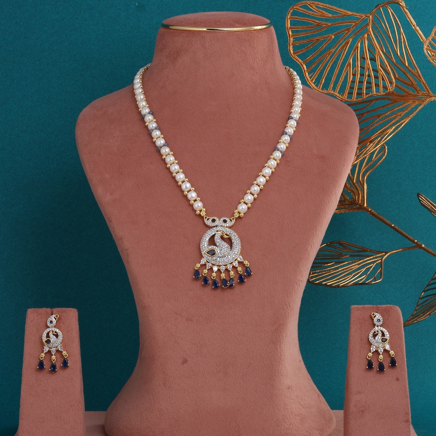 Premium Quality Natural Freshwater Button Pearl Jewelry Set With Certificate(D.No ADPRLS2752)