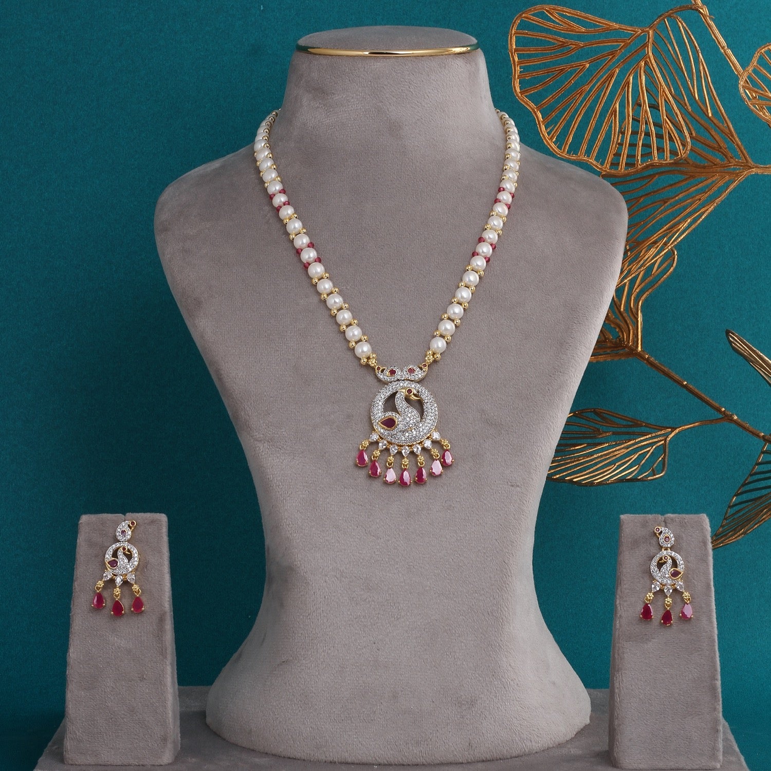 Premium Quality Natural Freshwater Button Pearl Jewelry Set With Certificate(D.No ADPRLS2753)