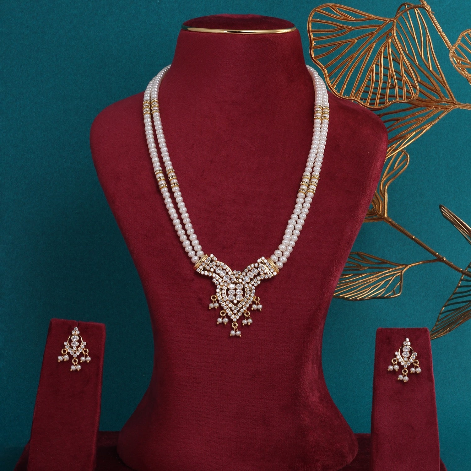 Handcrafted Double-String Authentic Pearl Jewelry Set With Certificate(D.No ADPRLS2767)