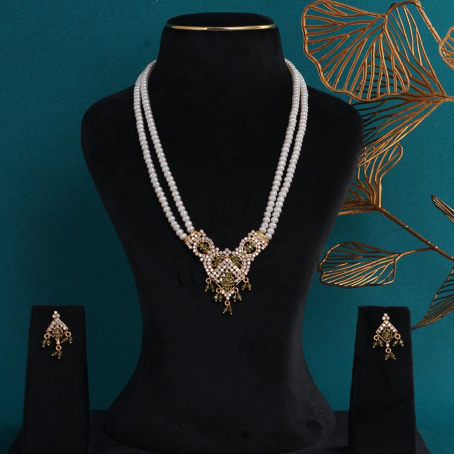 Handcrafted Double-String Authentic Pearl Jewelry Set With Certificate(D.No ADPRLS2768)