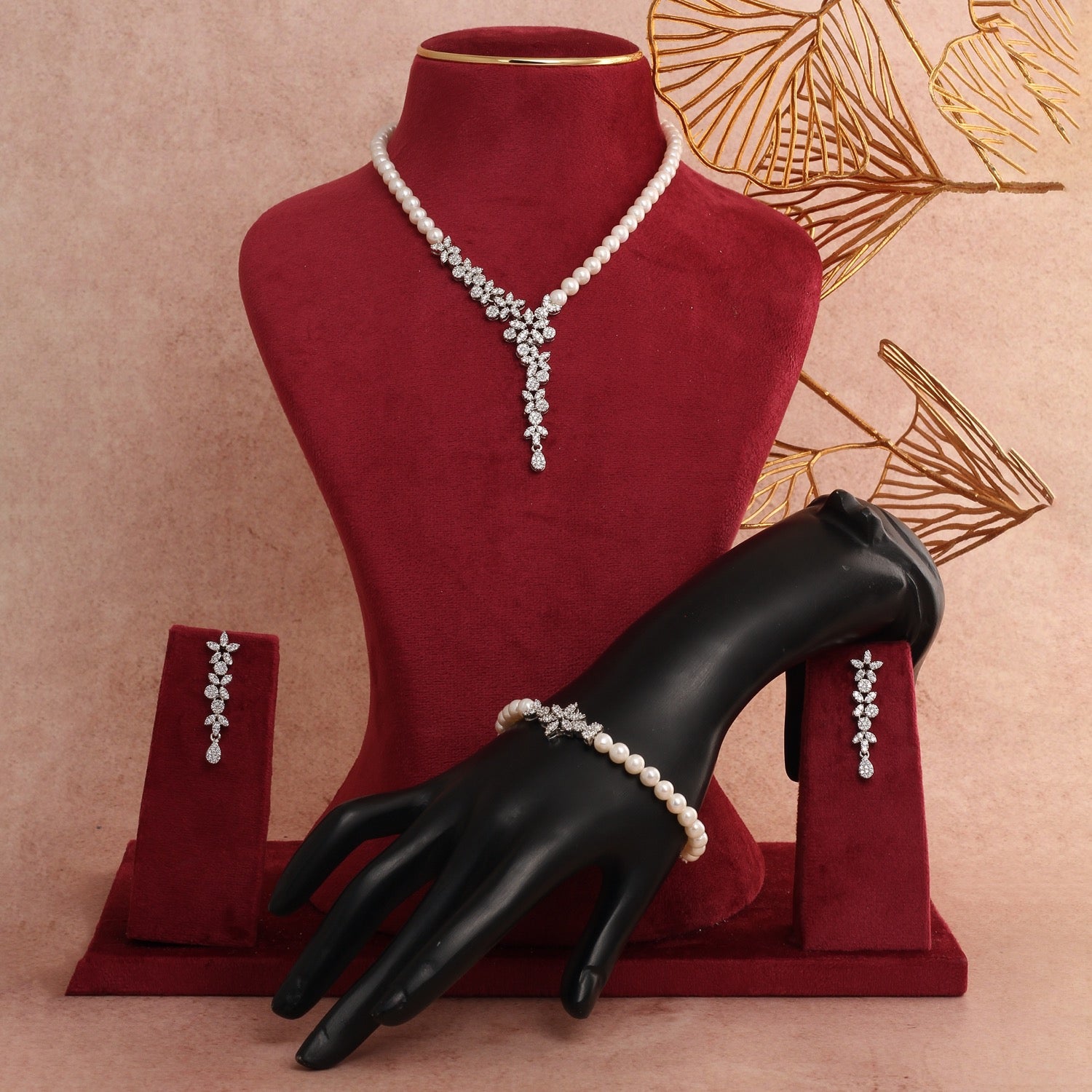 Beautiful Single Strand Real Pearl Set With Bracelet n Certificate,for Women Girls(D.No ADPRLS2779)