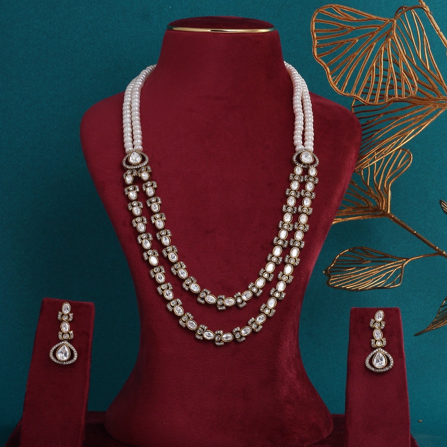 Classic White Real Pearl and Kundan Necklace Set With Certificate,for Women Girls(D.No ADPRLS2785)