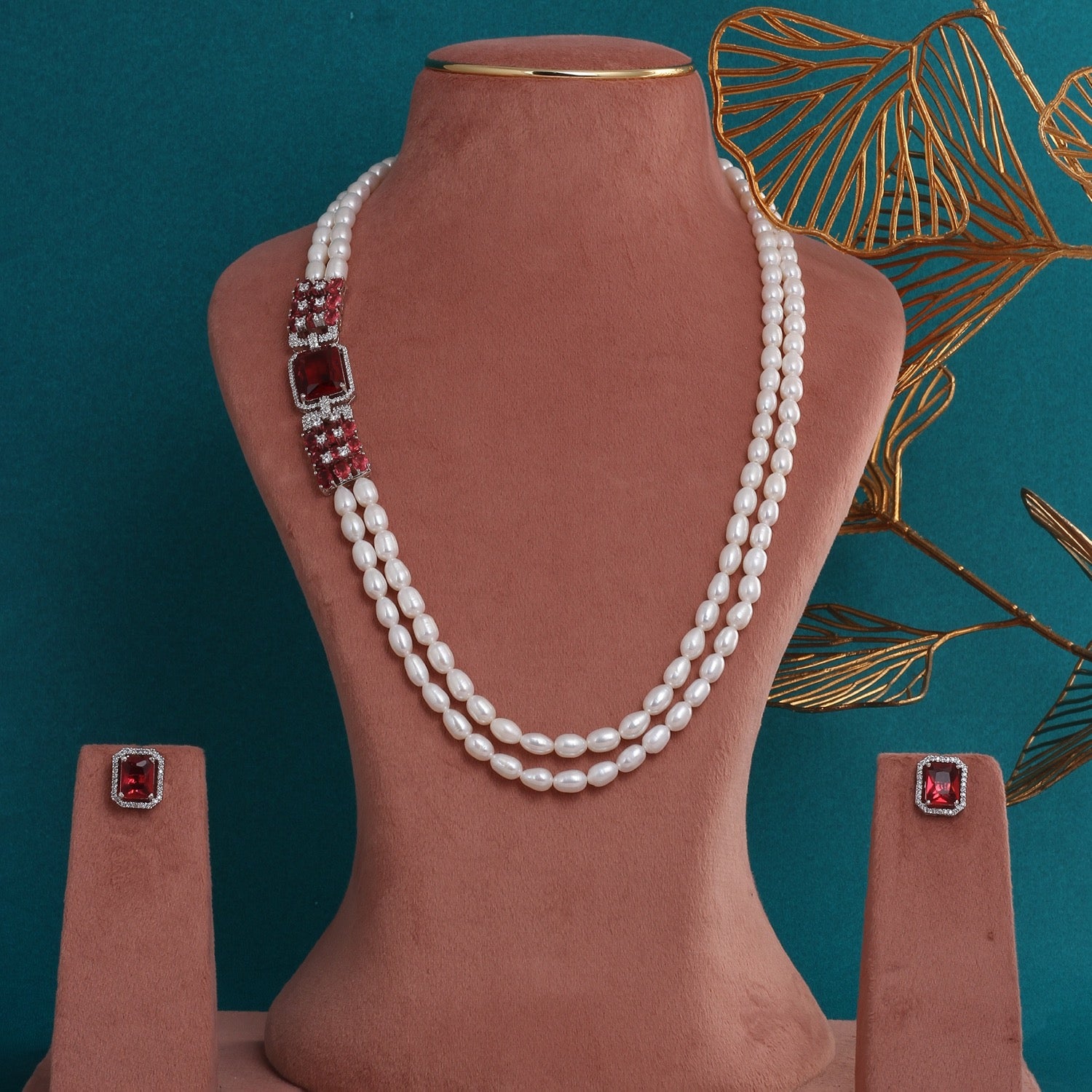 Certified Dual-Layer Pearls N Stone-Studded Necklace Set With Certificate(D.No ADPRLS2794)