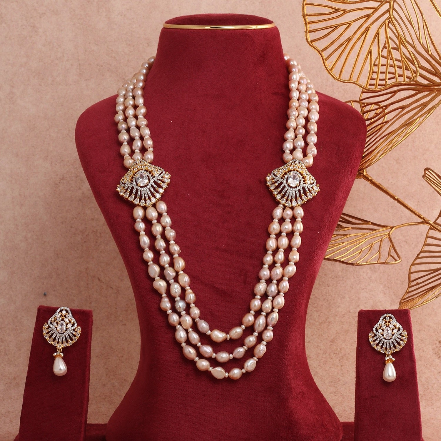 Authentic Triple-Layer Barook Pearls Necklace Set With Certificate(D.No ADPRLS2801)