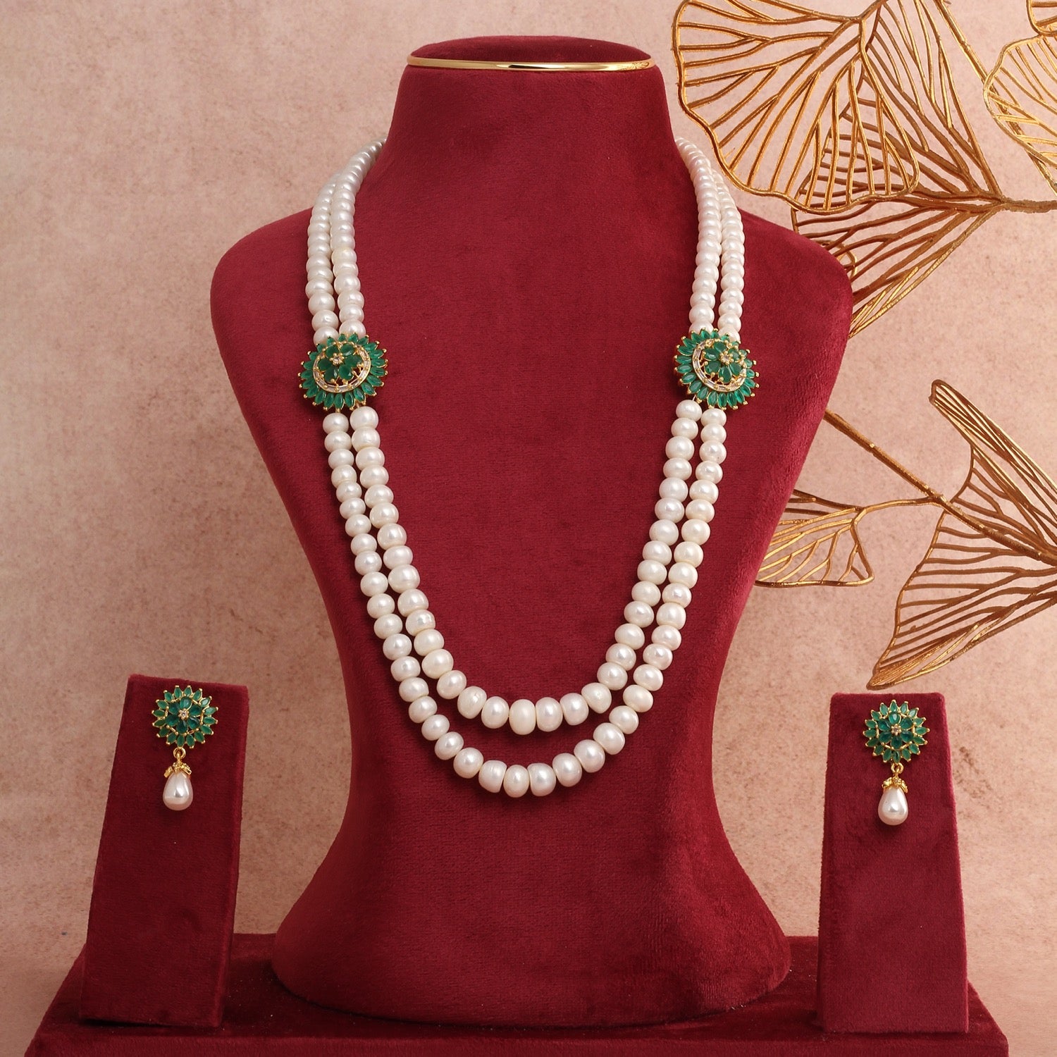 Authentic Double-Layer Pearls Necklace Set For Women Girls With Certificate(D.No ADPRLS2804)