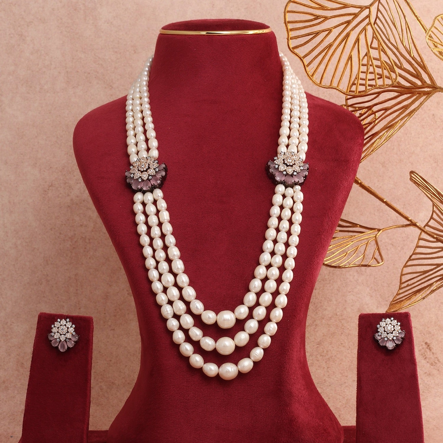 Handcrafted Real Pearls N Stone Brooch Matching Earrings With Certificate(D.No ADPRLS2808)