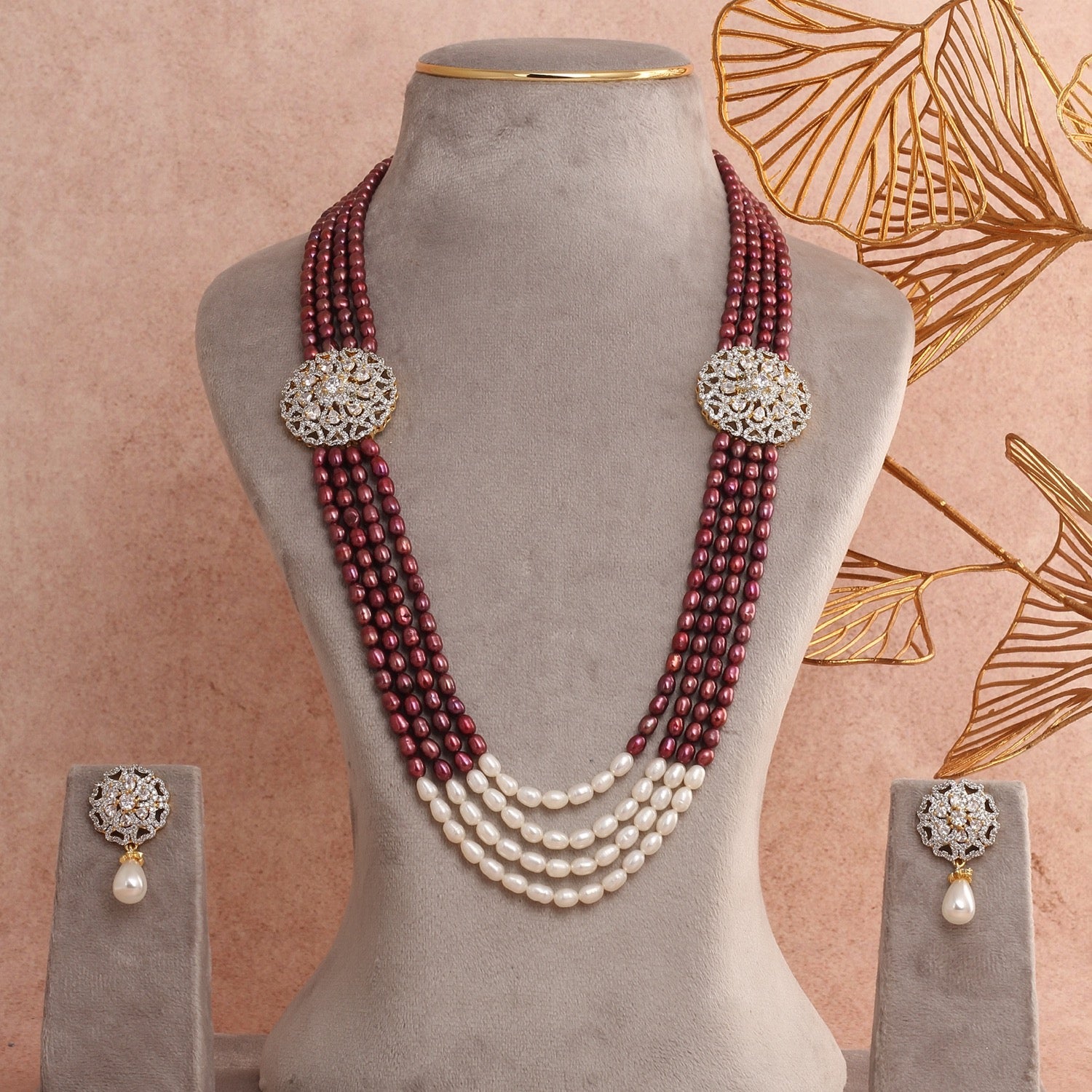 Handcrafted Real Pearls N Stone Brooch Matching Earrings With Certificate(D.No ADPRLS2809)