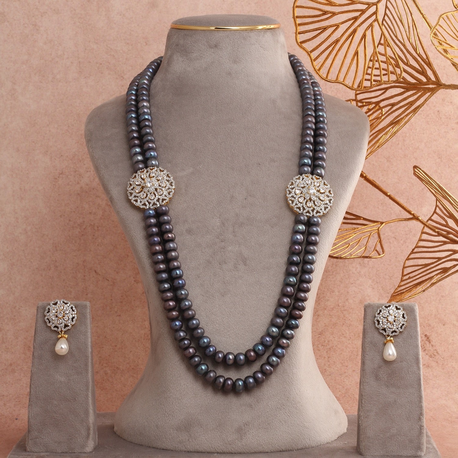 Authentic Real Natural Freshwater Black Pearls Necklace Set With Certificate(D.No ADPRLS2813)