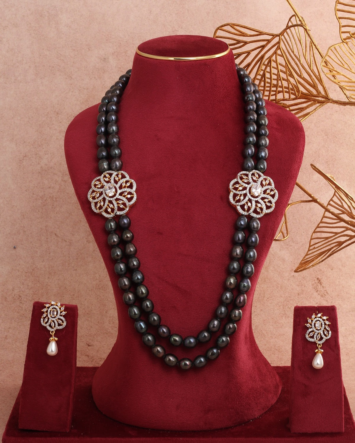 Authentic Real Natural Freshwater Black Pearls Necklace Set With Certificate(D.No ADPRLS2814)