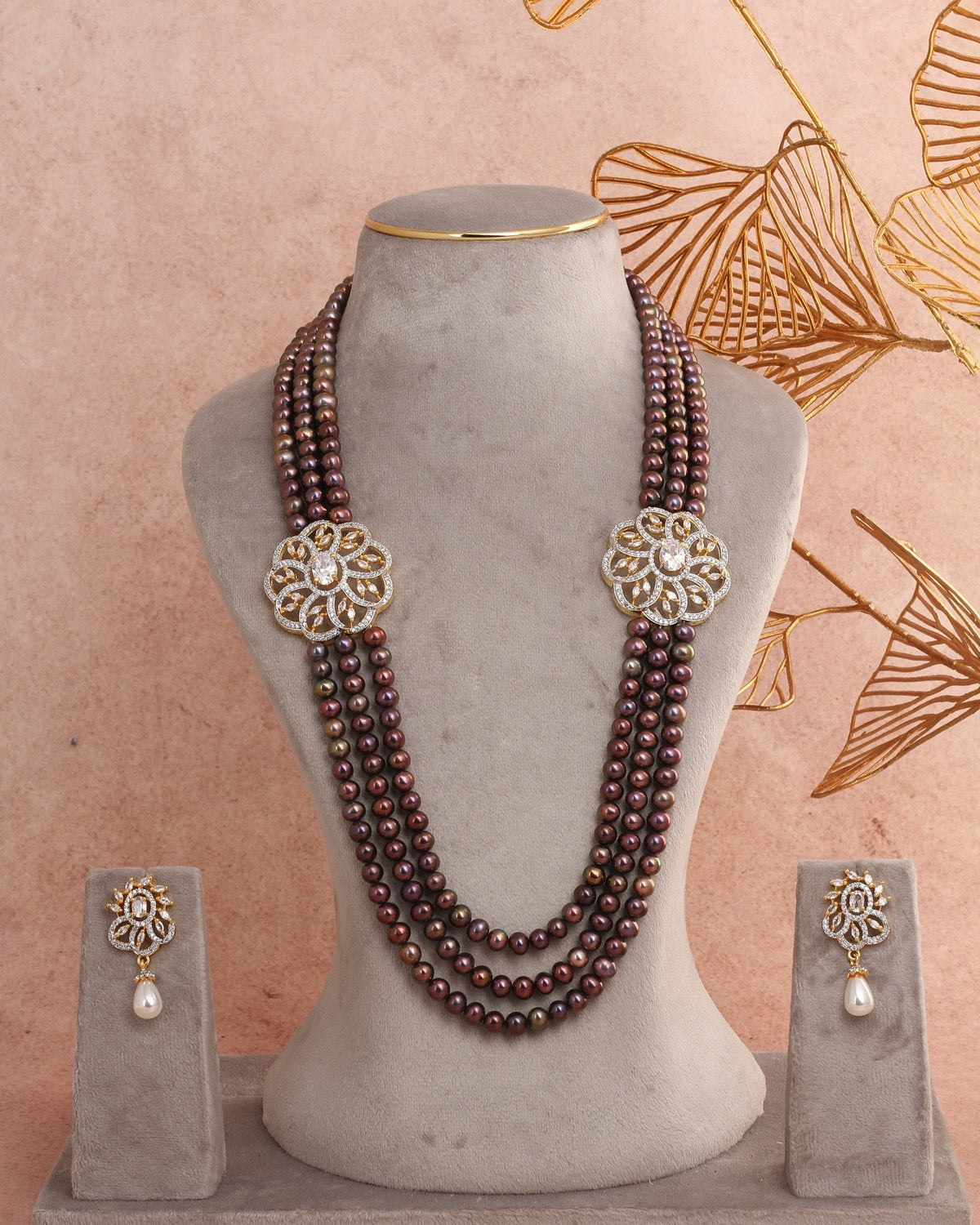 Authentic Real Natural Freshwater Black Pearls Necklace Set With Certificate(D.No ADPRLS2815)