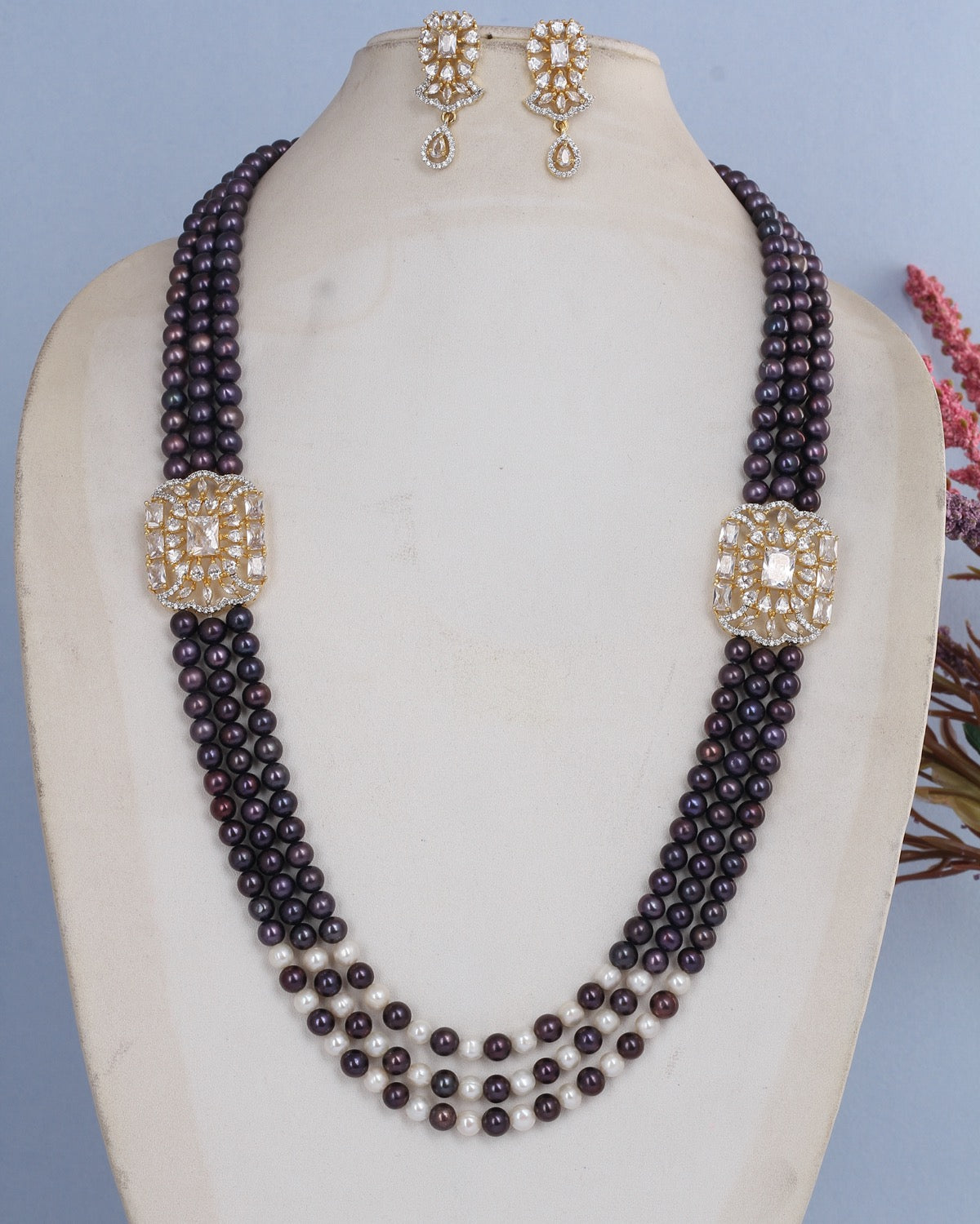 Authentic Real Natural Freshwater Black Pearls Necklace Set With Certificate(D.No ADPRLS2818)