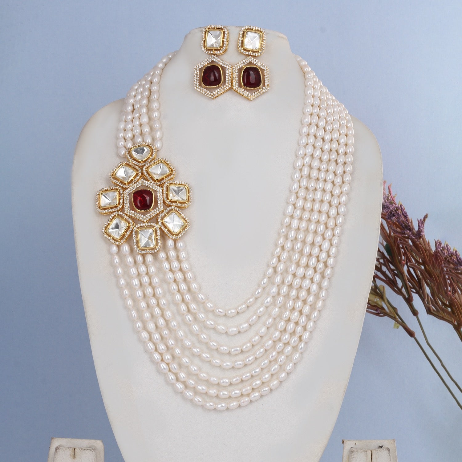 Authentic Real Natural Freshwater Pearls Side Brooch Necklace Set With Certificate(D.No ADPRLS2822)