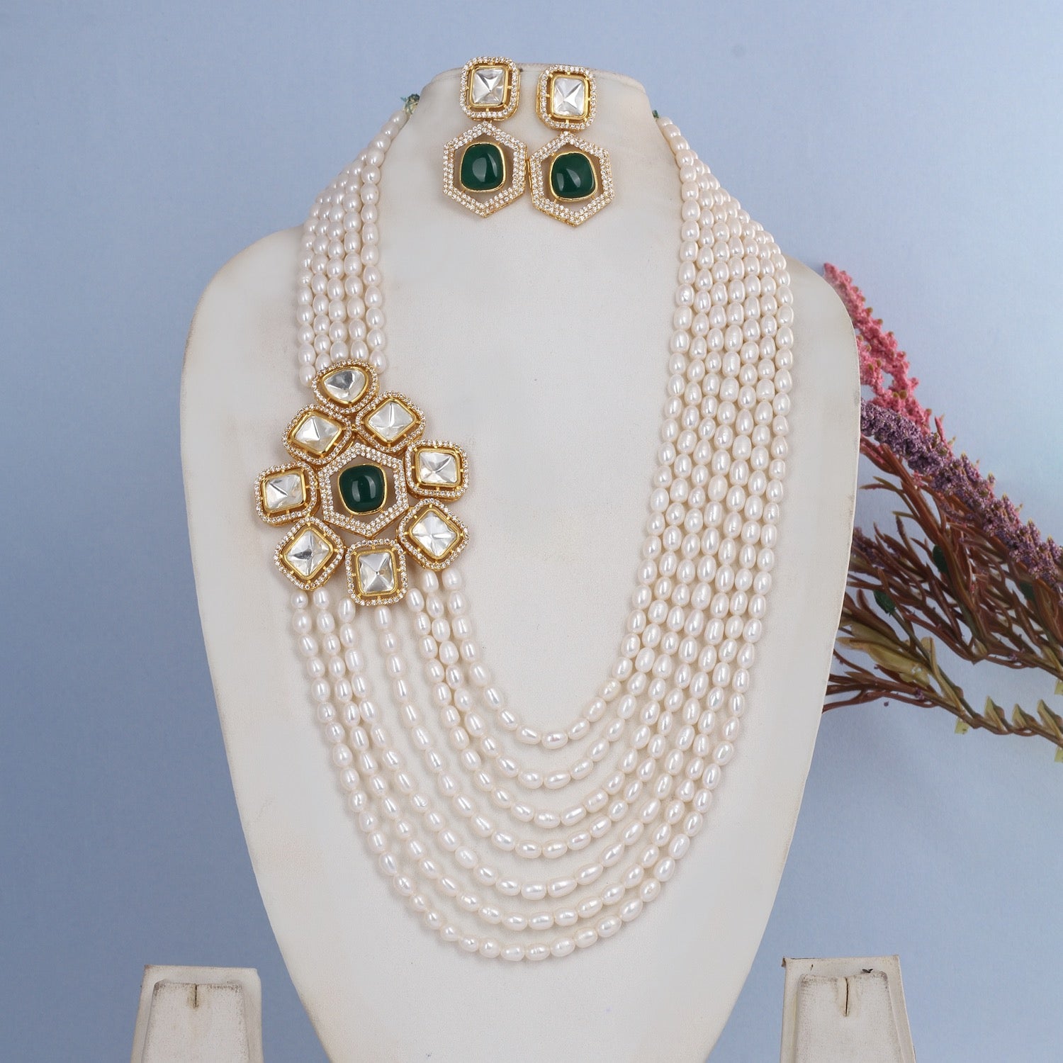 Authentic Real Natural Freshwater Pearls Side Brooch Necklace Set With Certificate(D.No ADPRLS2823)