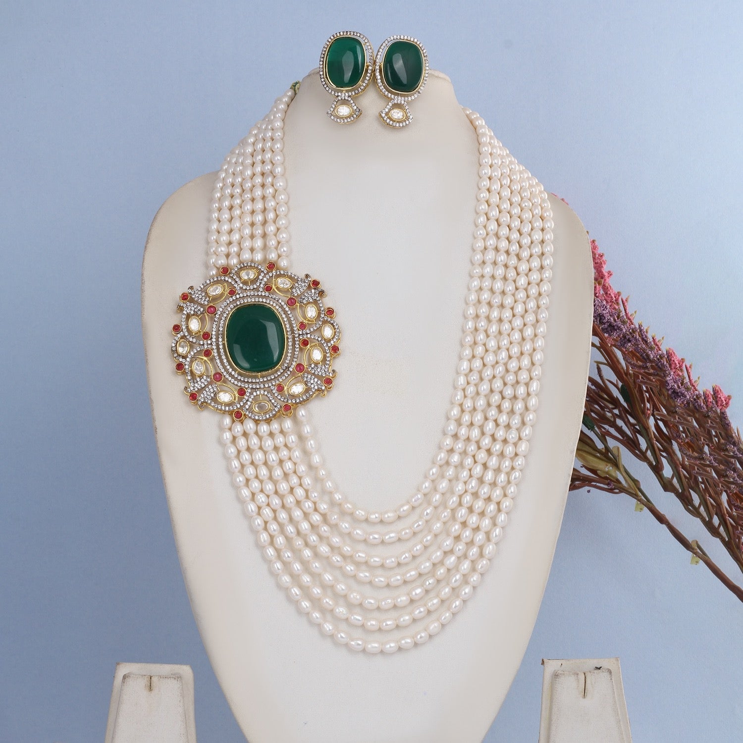 Authentic Real Natural Freshwater Pearls Side Brooch Necklace Set With Certificate(D.No ADPRLS2824)